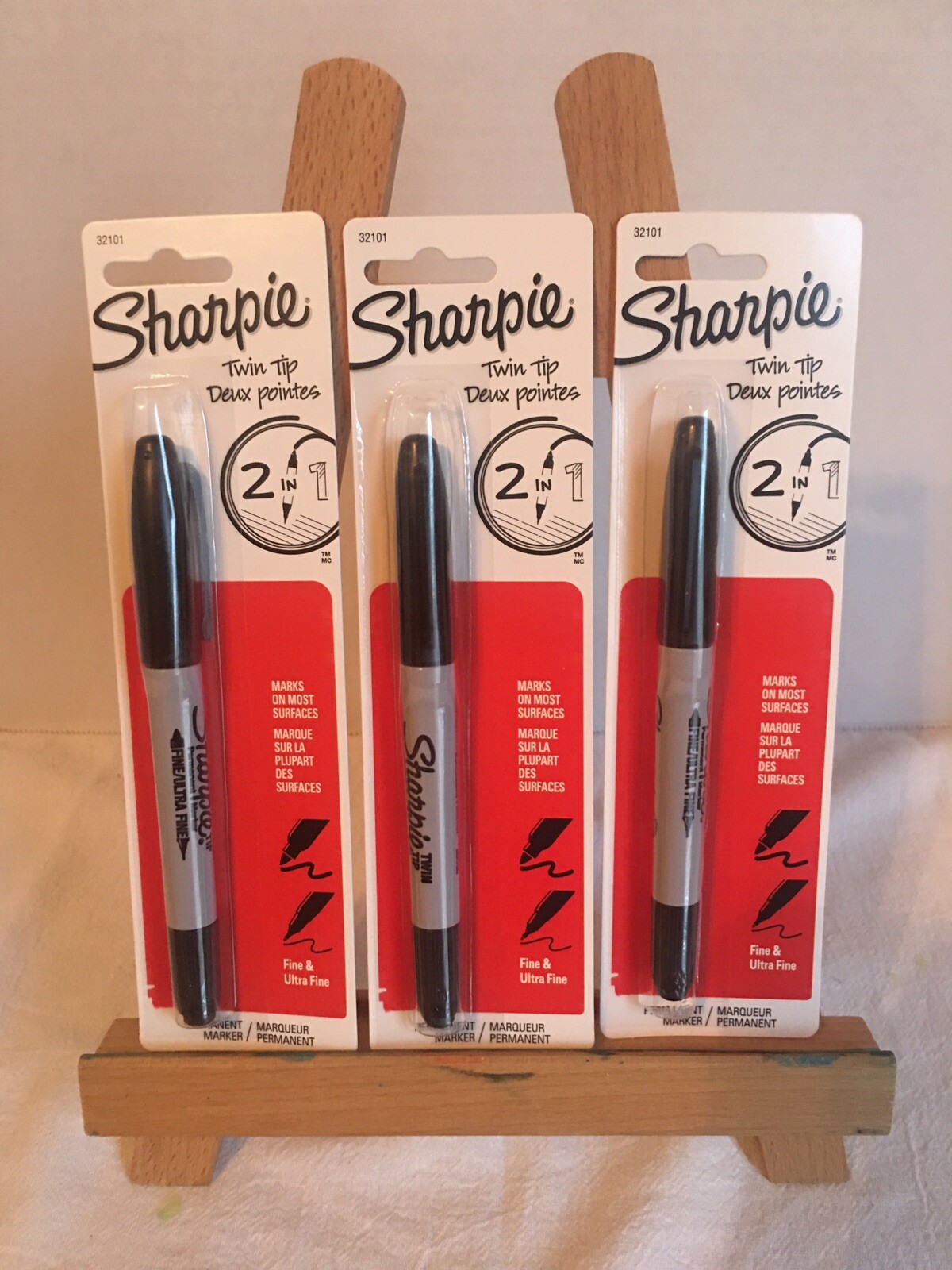 Sharpie Twin-Tip Permanent Marker Fine & Ultra Fine Point, Black 2 in 1 Lot Of 3
