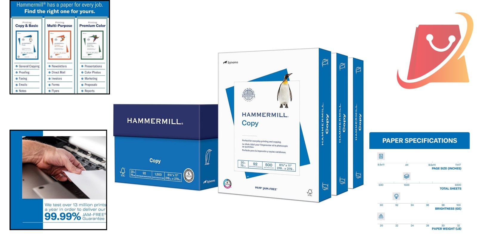 Printer Paper 20 lb Copy Paper 8.5 x 11 3 Ream 1500 Sheets Bright White