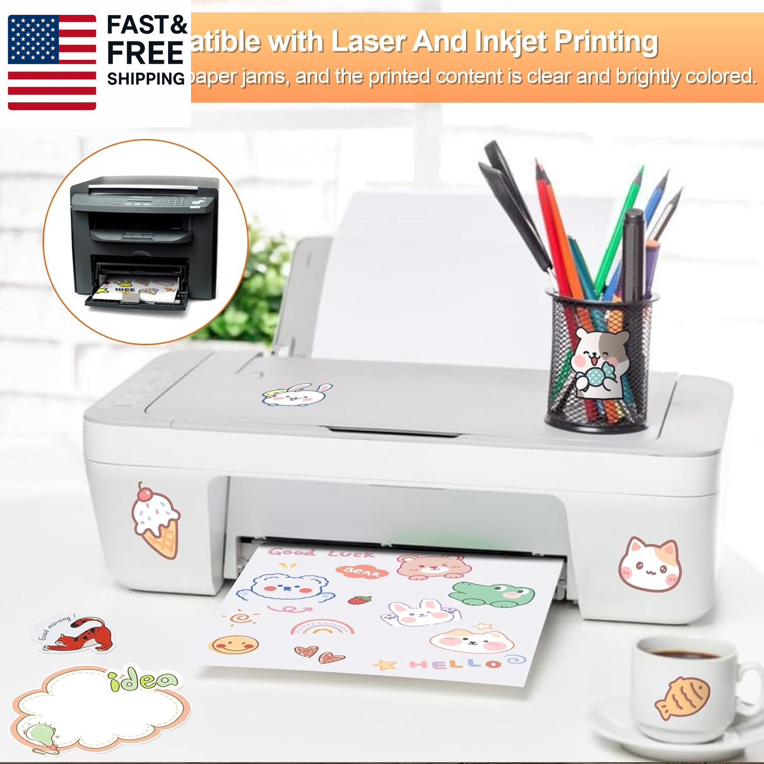 Printable Sticker Paper for Inkjet Printer, 40 Sheets 8.5″X11” Matte St