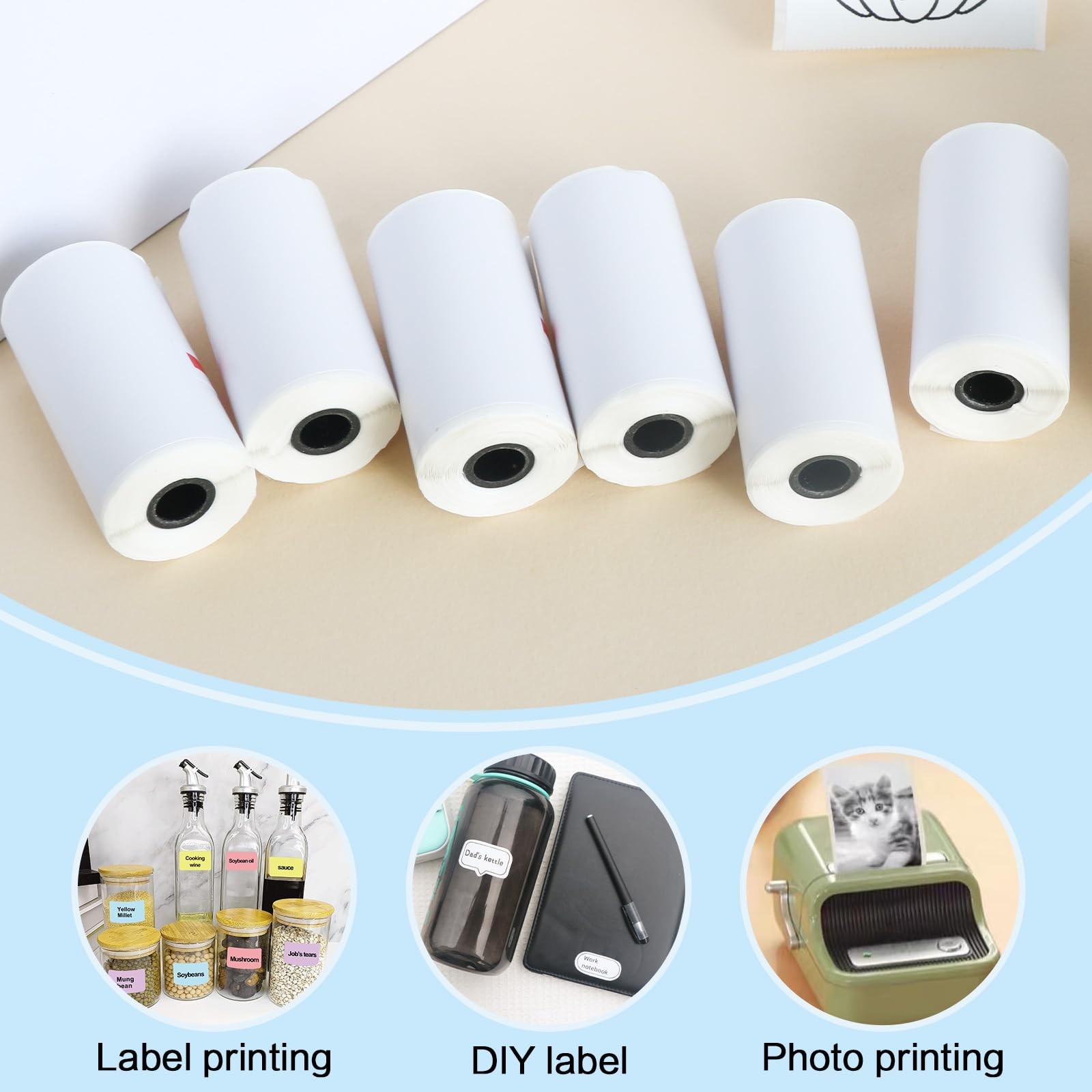 BYBOUS 12 Rolls 53mmx3.75m White Thermal Printer Paper, Mini