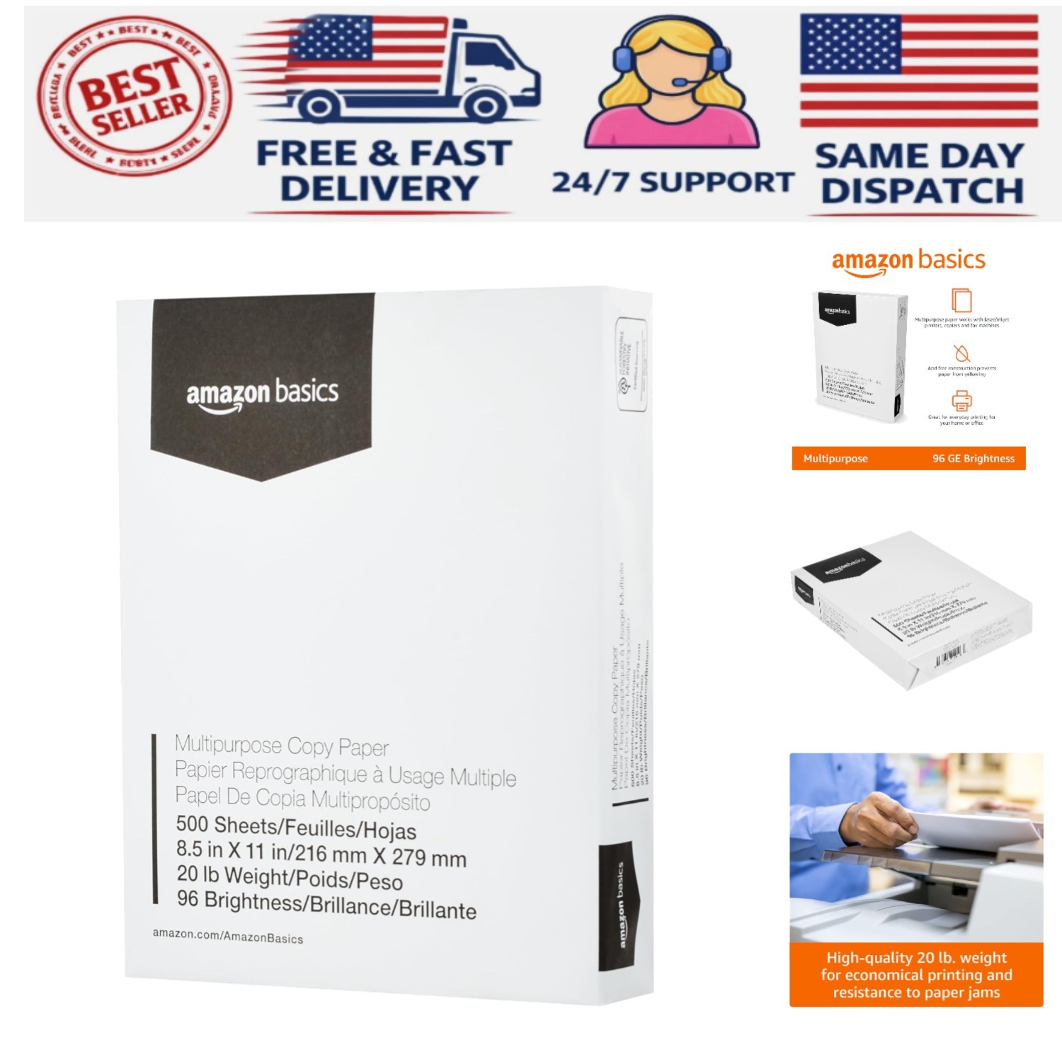 Smooth 8.5 x 11 Copy Paper for Inkjet/Laser Printers – 500 Sheets, 96 Brightness