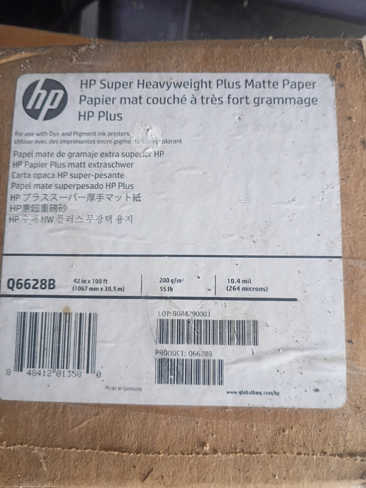 HP Super Heavyweight Plus Matte Paper, 42″ x 100 ft, White Matte Q6628B 10.4 Mil