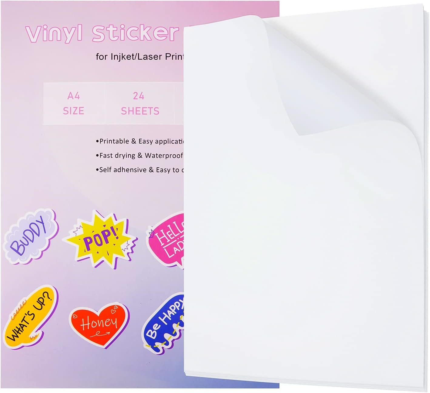 24 Sheets Vinyl Printable Sticker Paper A4 Size 8.25″ x 11.7″ Holographic Glossy
