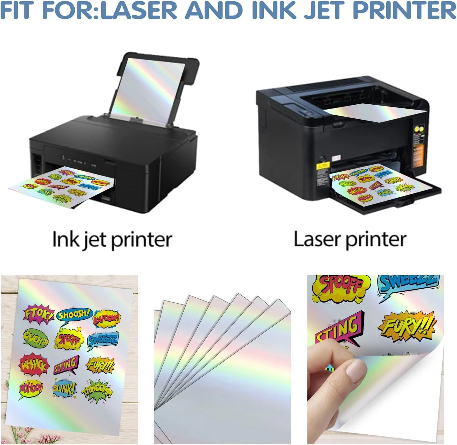 25 Sheets Holographic Sticker Paper 8.5×11 inch for Inkjet & Laser Printer, Prin