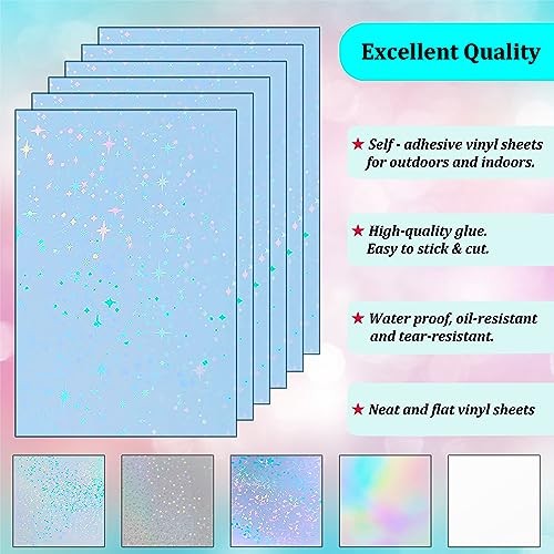 36 Sheets Holographic Sticker Paper rainbow,clear,stars,glitter,gem,sand stars