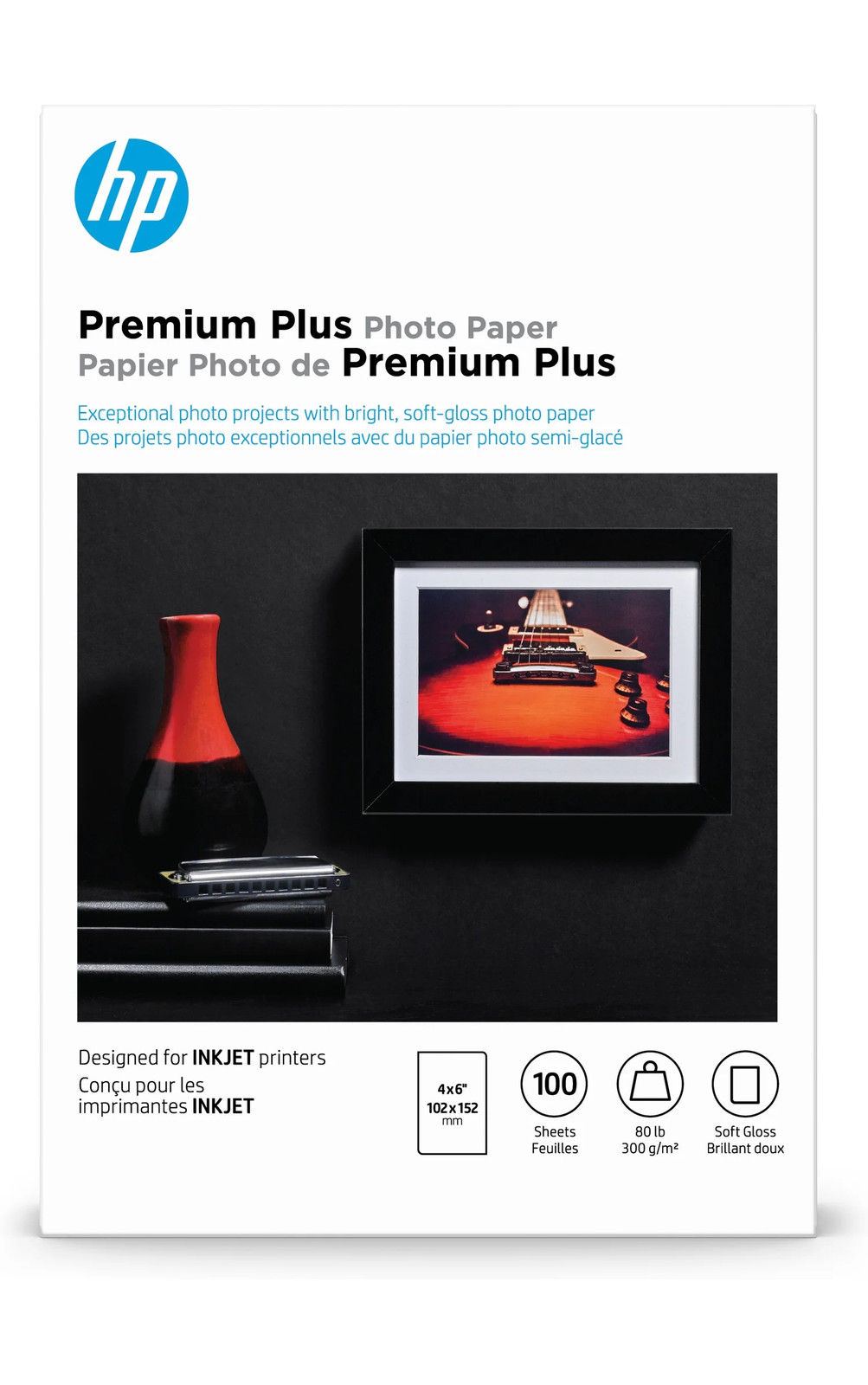 HP Premium Plus Photo Paper For Inkjet 4″ x 6″ 80 lb Soft Gloss White CR666A
