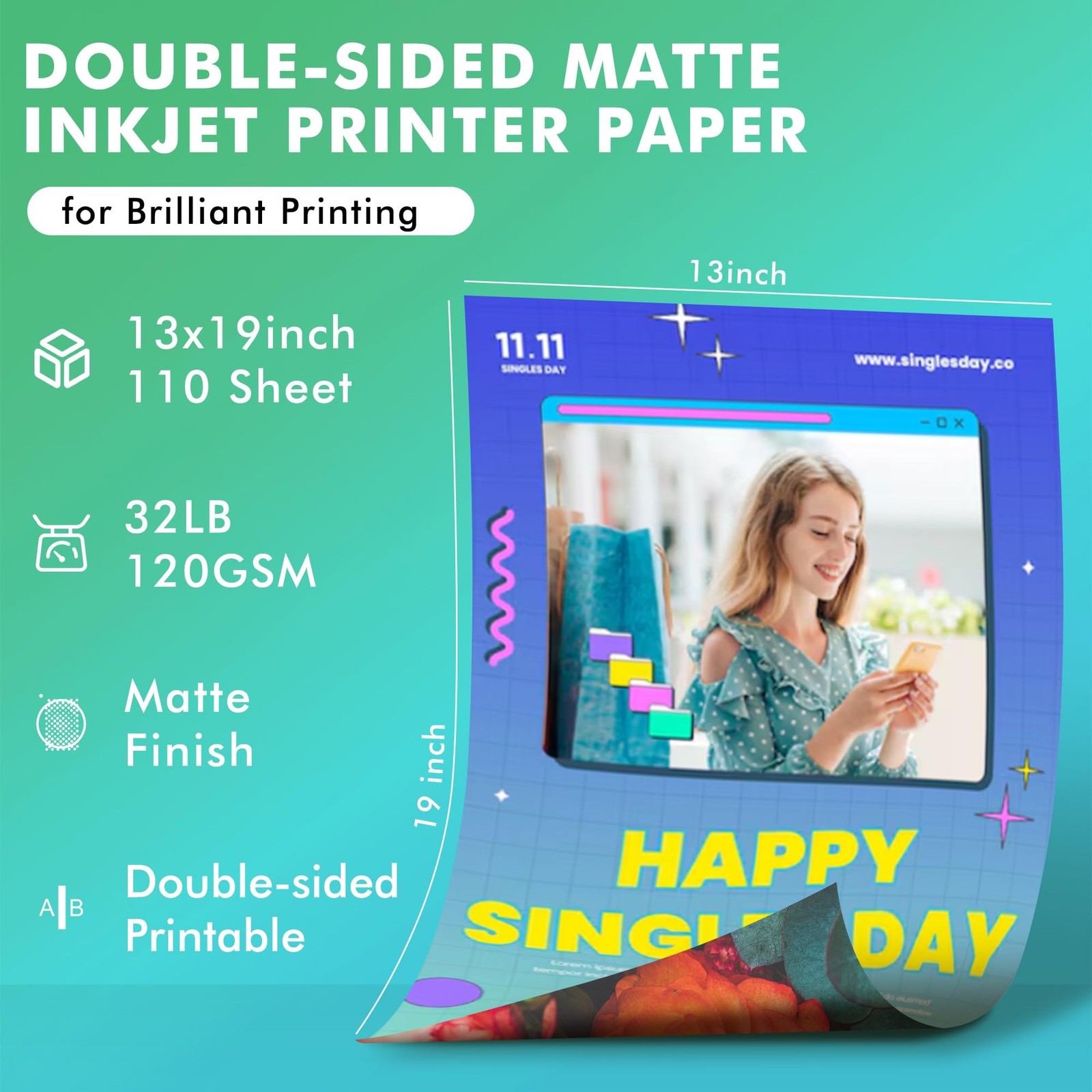 110 Sheets 13X19 Inch Double-Sided Matte Presentation Paper for Inkjet Printer