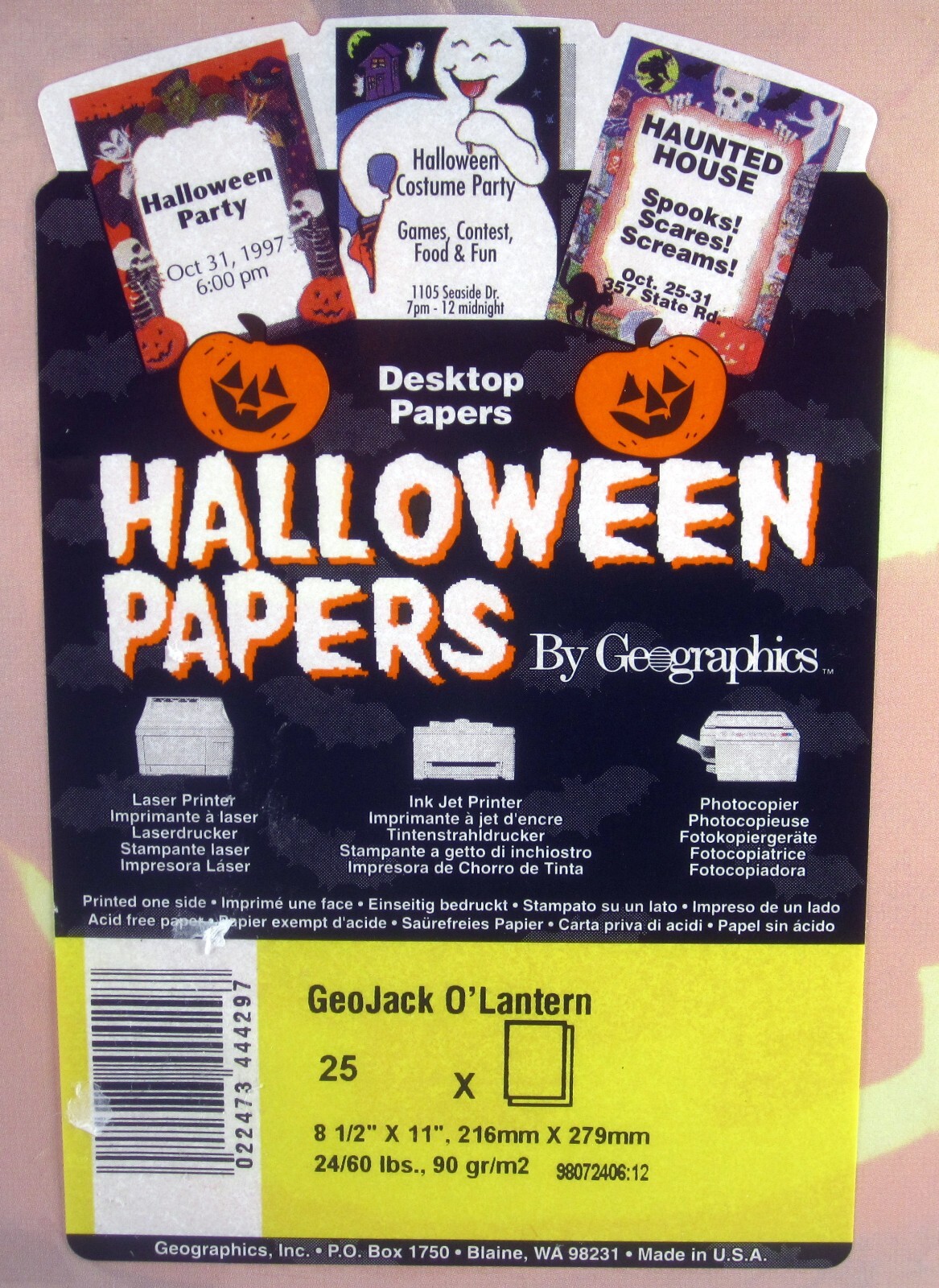 SEALED GEOGRAPHICS “Halloween Papers” 25 Count GeoJack O’Lantern 8 1/2″ x 11″