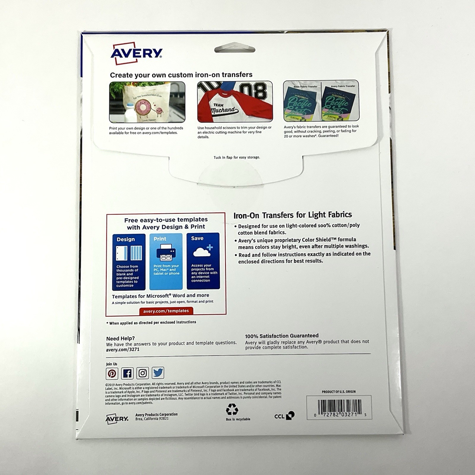 Avery 3271 Iron-On Ink Jet T-Shirt Transfers 6 Sheets LIGHT 8.5″ x 11″ SEALED
