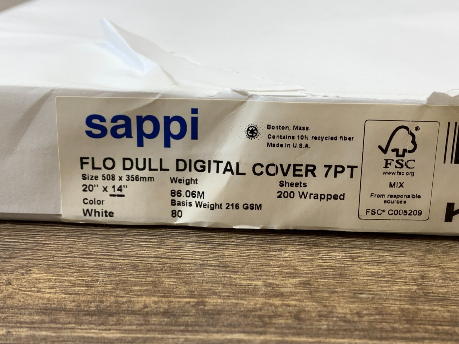 Sappi FLO DULL Digital Cover Paper White 20″ x 14″ Weight 80 Case of 200 K11969
