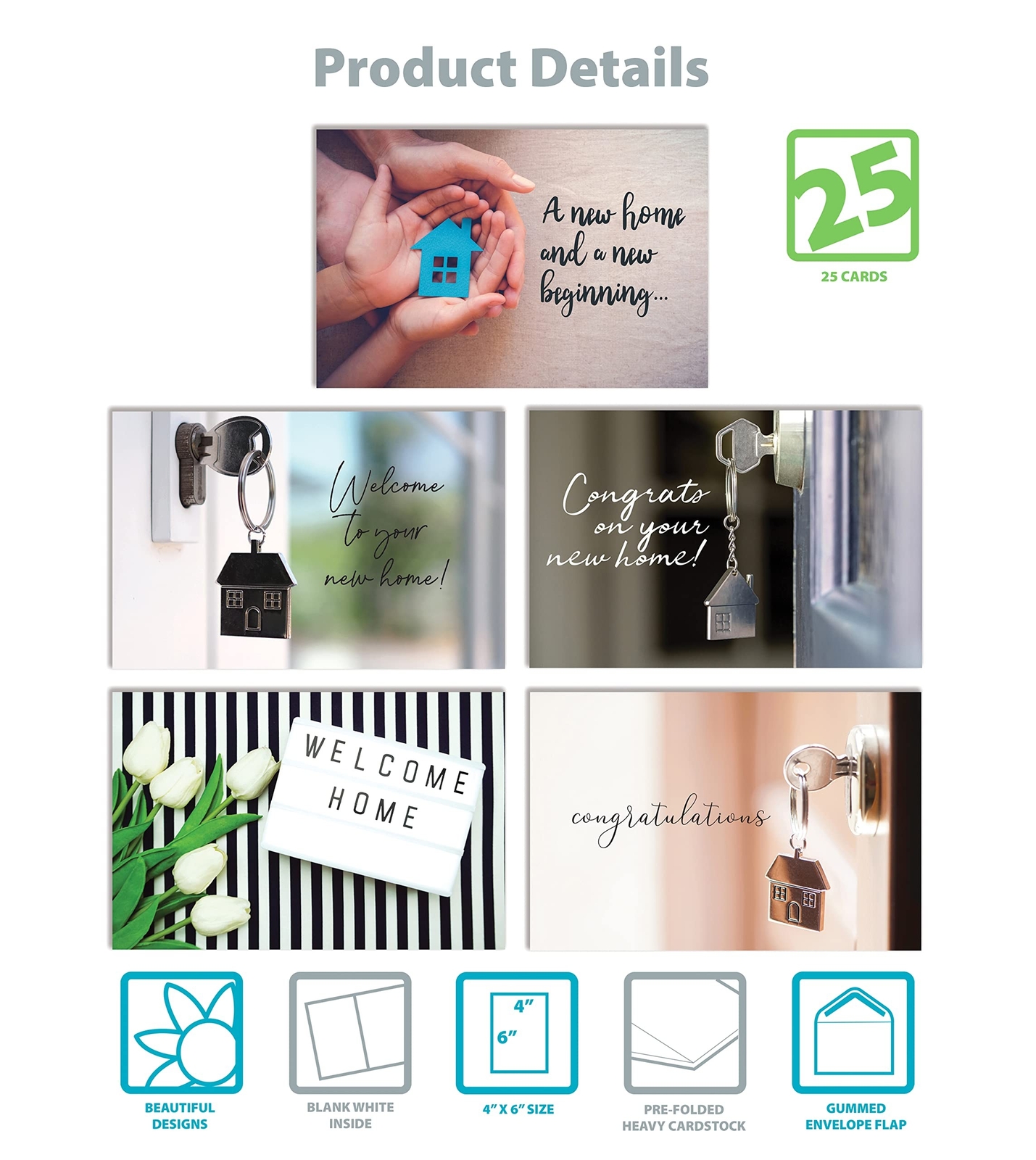 Better Office Products 25 Pack New Home Cards with Envelopes, Housewarming Ca…
