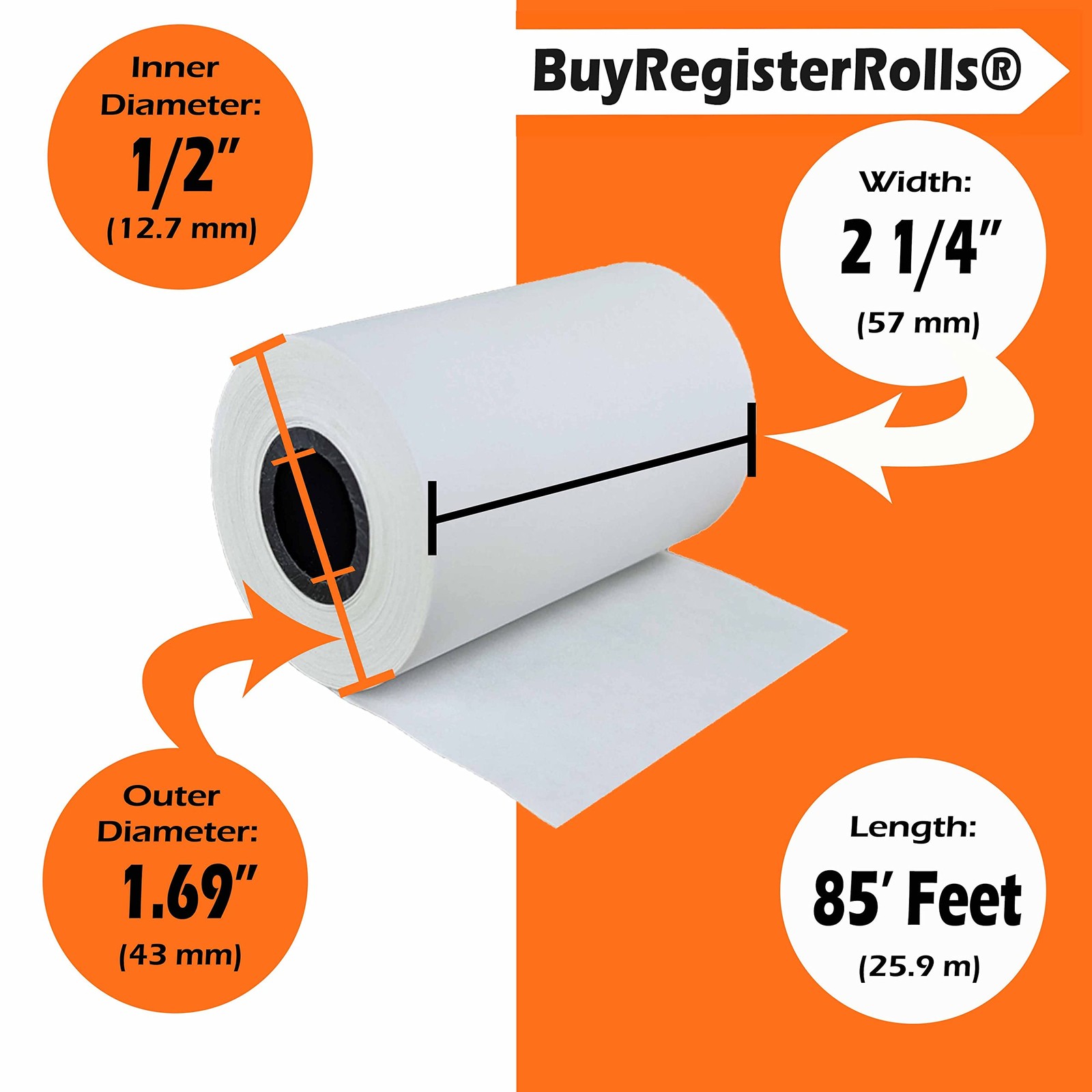 (10 Rolls – 50 GSM) 2 1/4 x 85 Thermal Paper Receipt 10 ROLLS, white