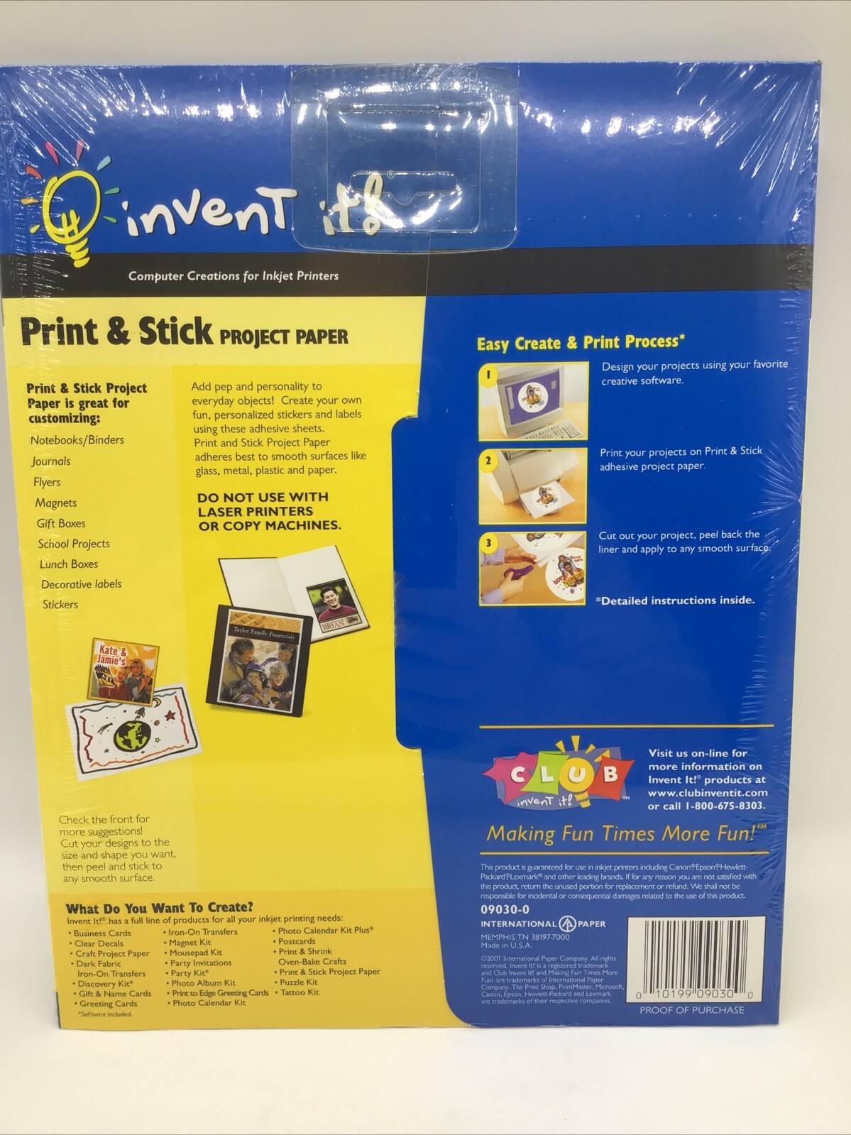INVENT IT! Print & Stick Project Paper Gloss Finish 10 Sheets 8.5”x11” Brand New