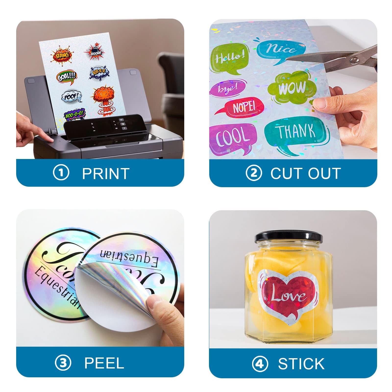 24 Sheets Vinyl Printable Sticker Paper A4 Size (8.25″ x 11.7″) Glossy Stickers
