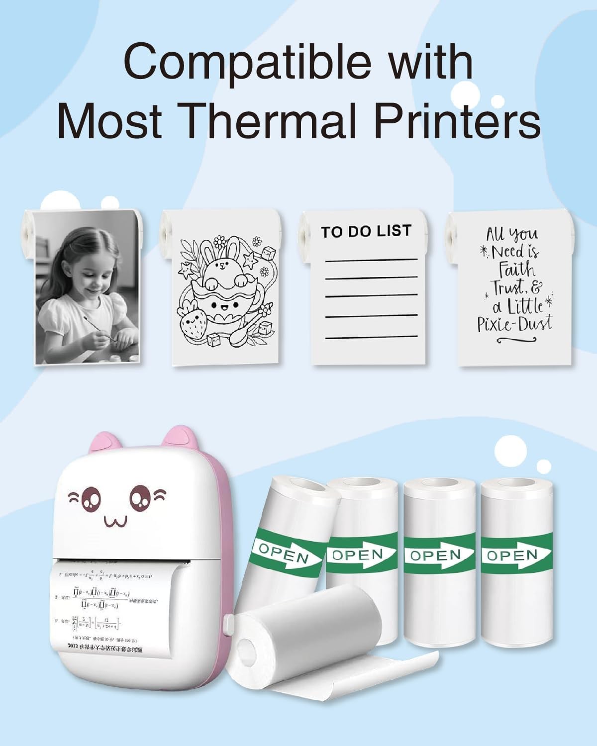 20 Rolls Thermal Sticker Paper, Self-Adhesive Mini Printer Paper for Photos,