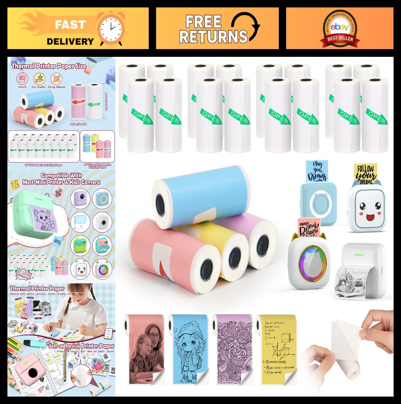 20 Rolls Mini Thermal Sticker Paper 57x25mm Inkless Self-Adhesive for Bluetooth