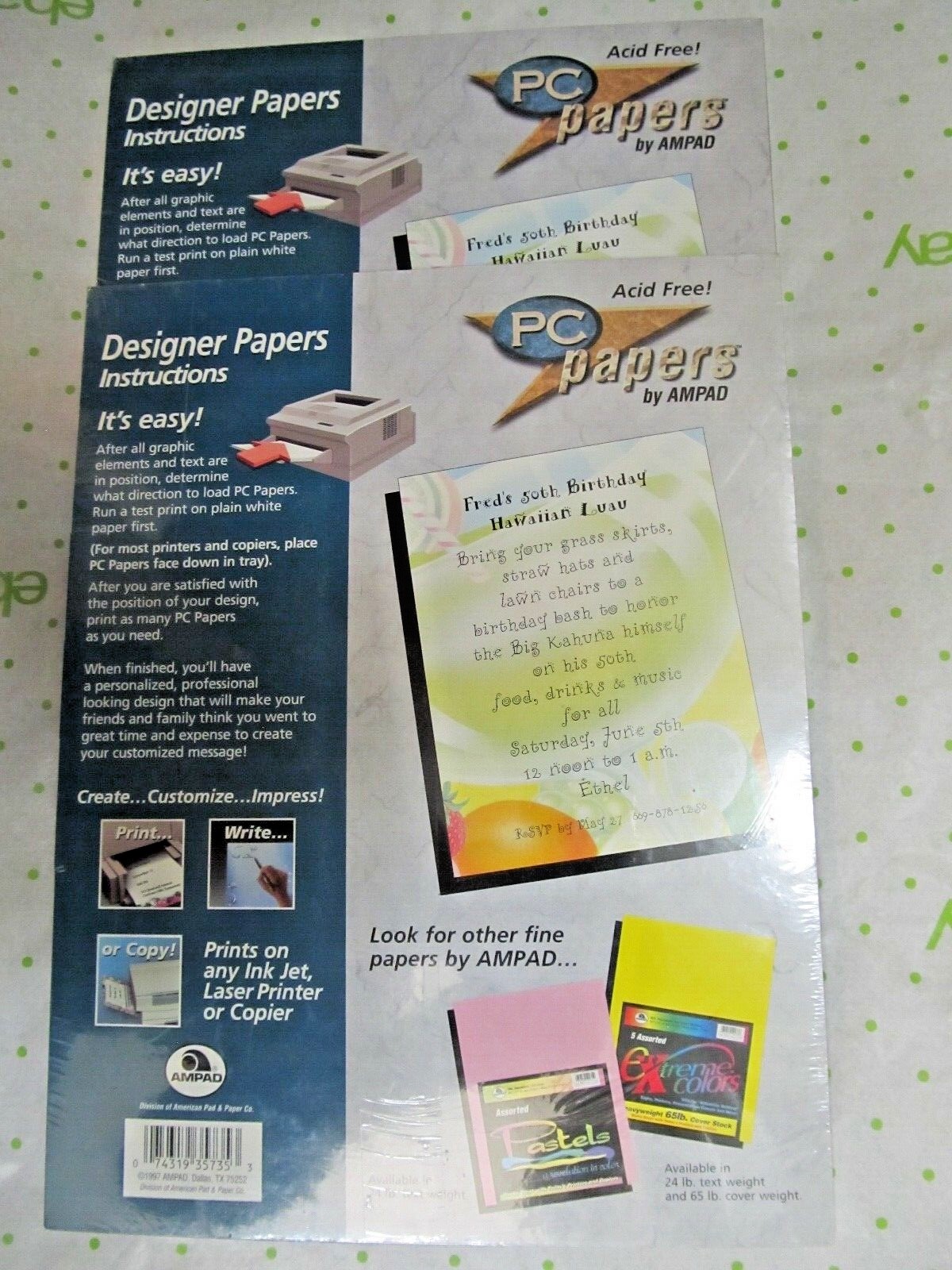 2 Ampad PC Designer Papers Print 24Lb #35735 NIP 2×25 =50 sheets