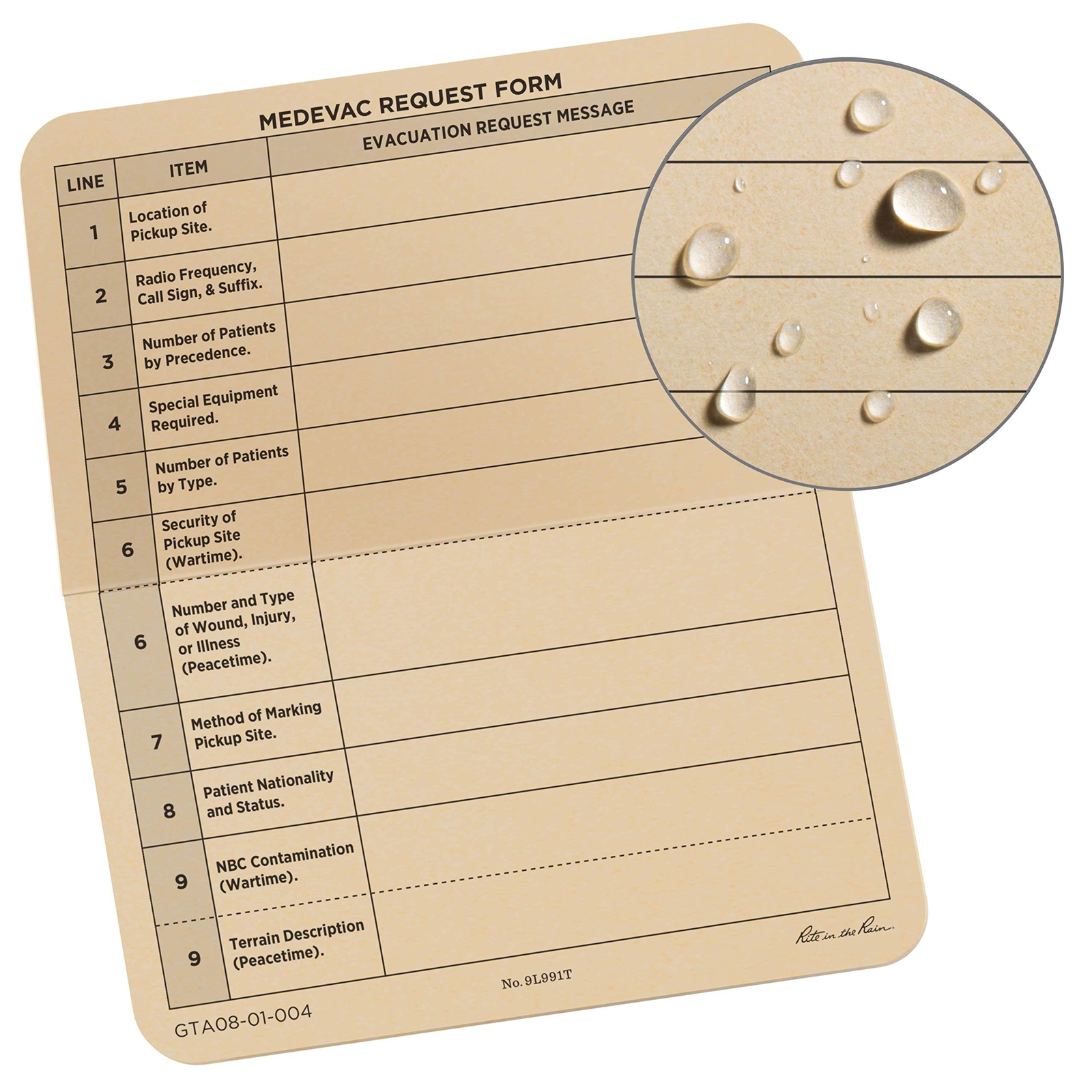 New Rite in the Rain Medevac Card Tan 9L991T