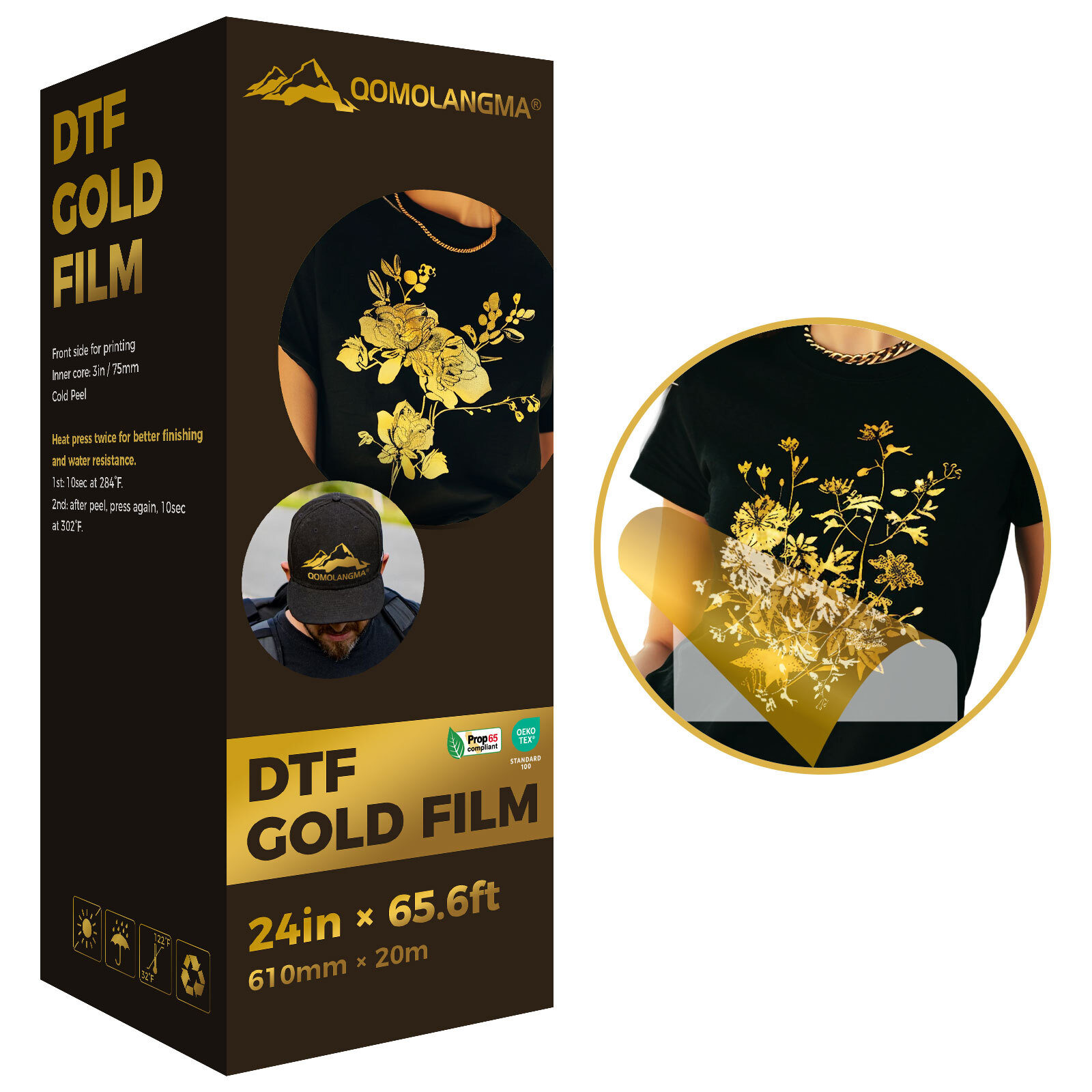 24in x 65.6ft DTF Gold / Silver Foil Film Roll, DTF FILM Roll Cold Peel
