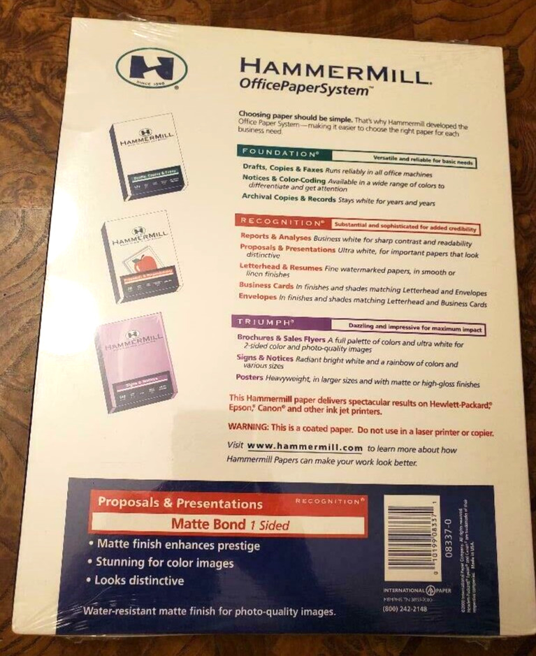 Hammermill Proposals Presentations Matte Bond 1 Sided Ink Jet 100 Sheets