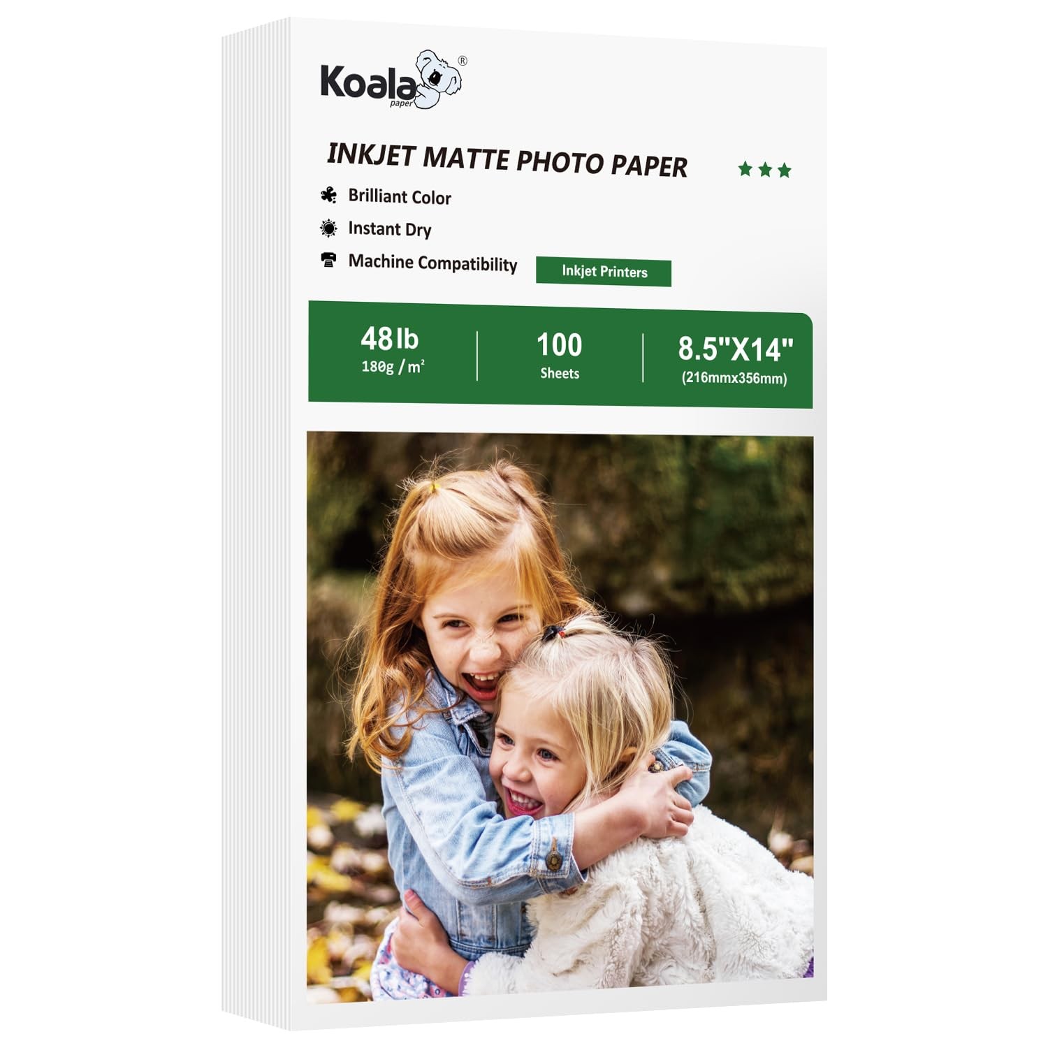 100 PCS Koala Matte Coated Photo Paper 8.5×14 Inch 48lb Inkjet Presentation