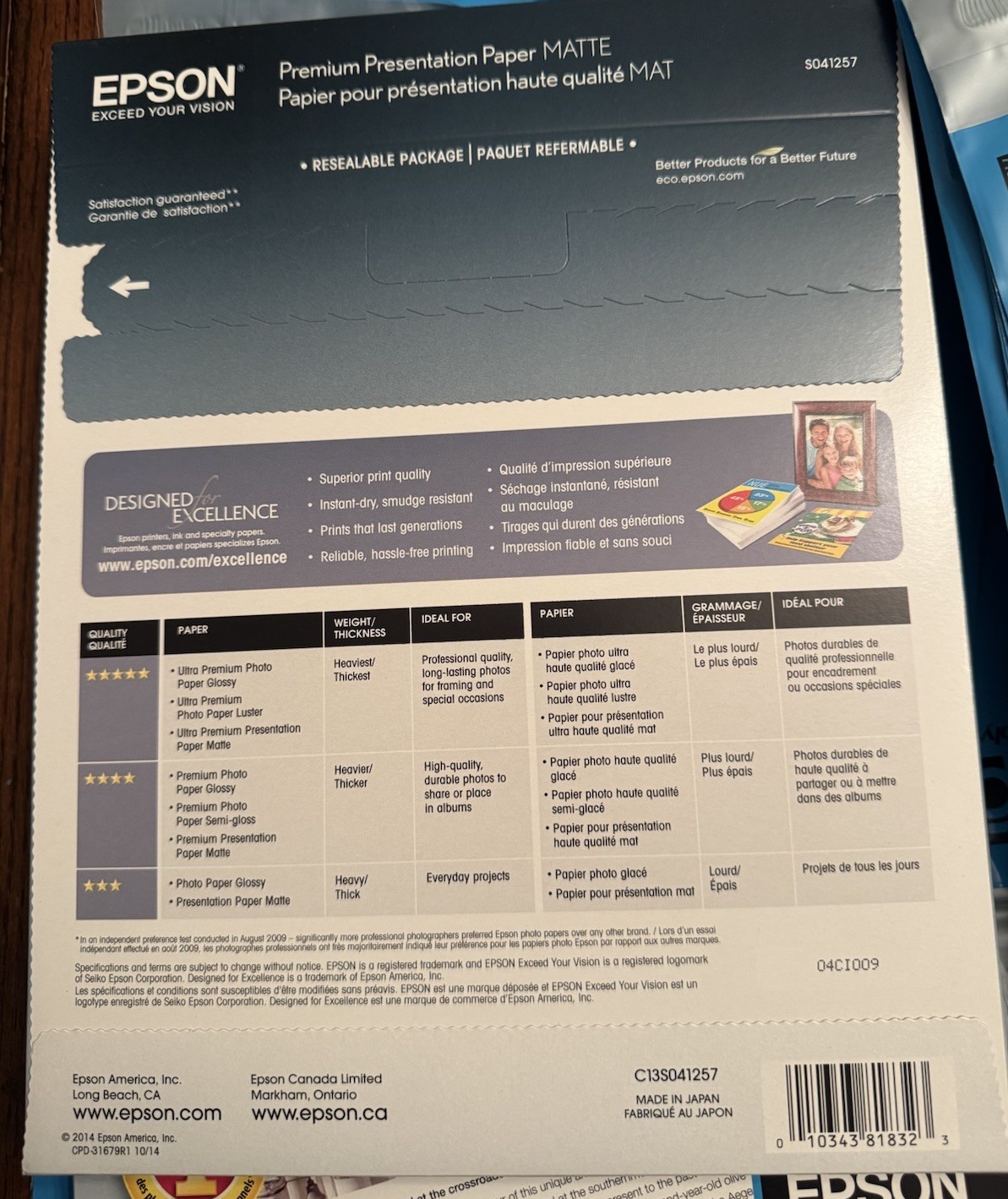 X2 Epson Premium Presentation Paper MATTE 8.5×11 Inches,Double-sided, 50 Sheets