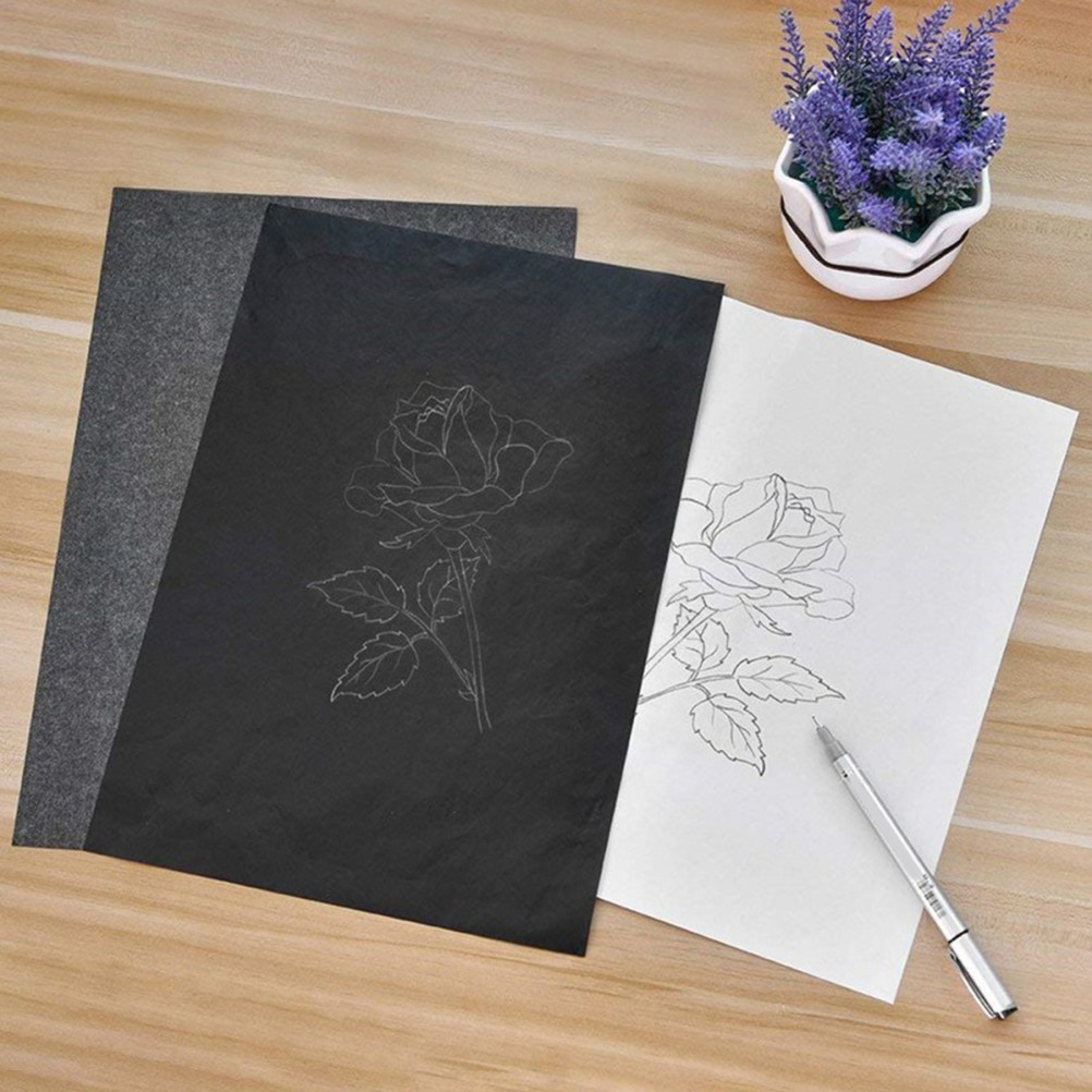 100pcs Graphite Transfer Paper Tracing Carbon Coated Paper for Painting Black