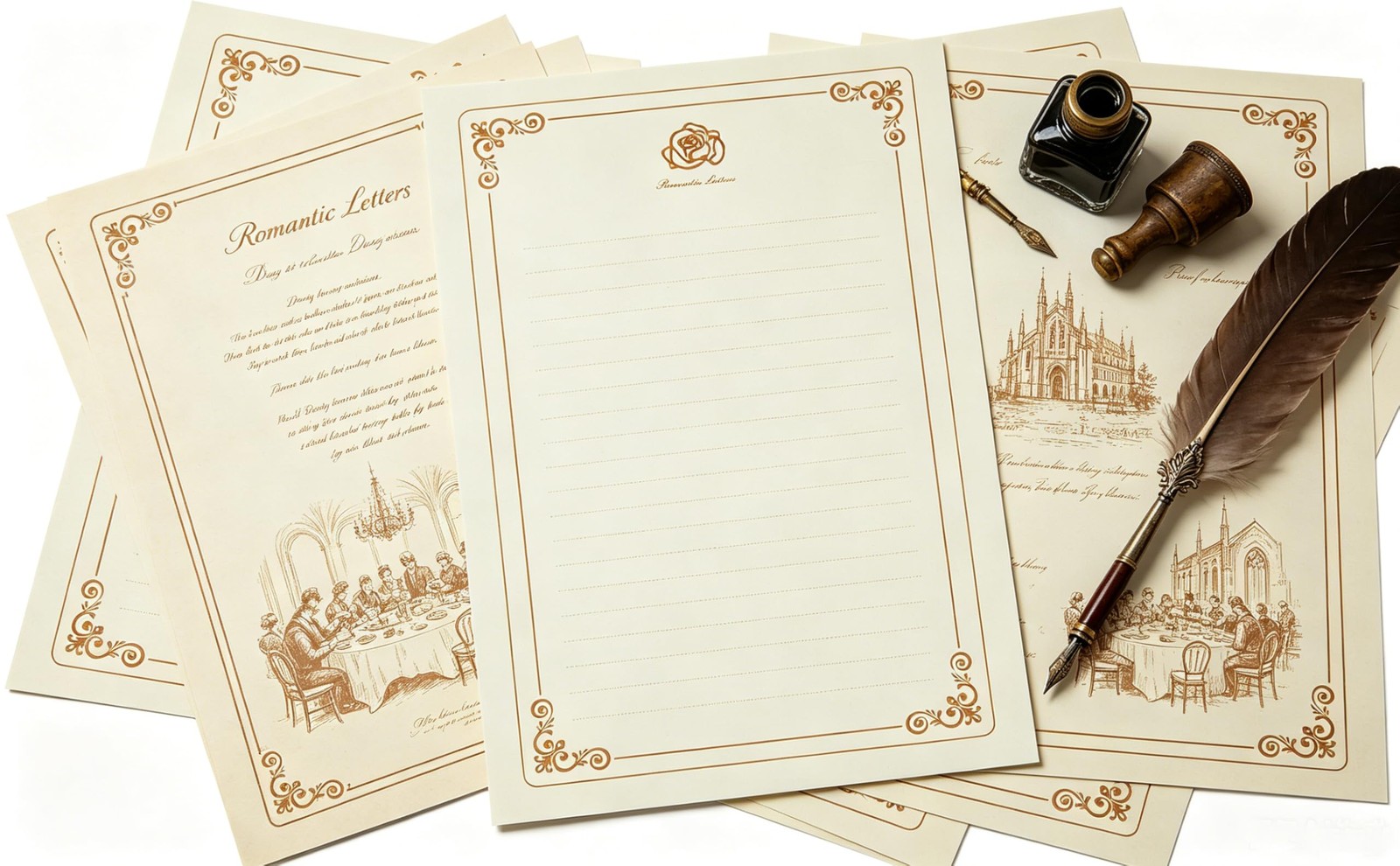 Romantic Littles 62Pcs Rose Gold Letter Writing Stationery Set – 50 A4 Vintag…