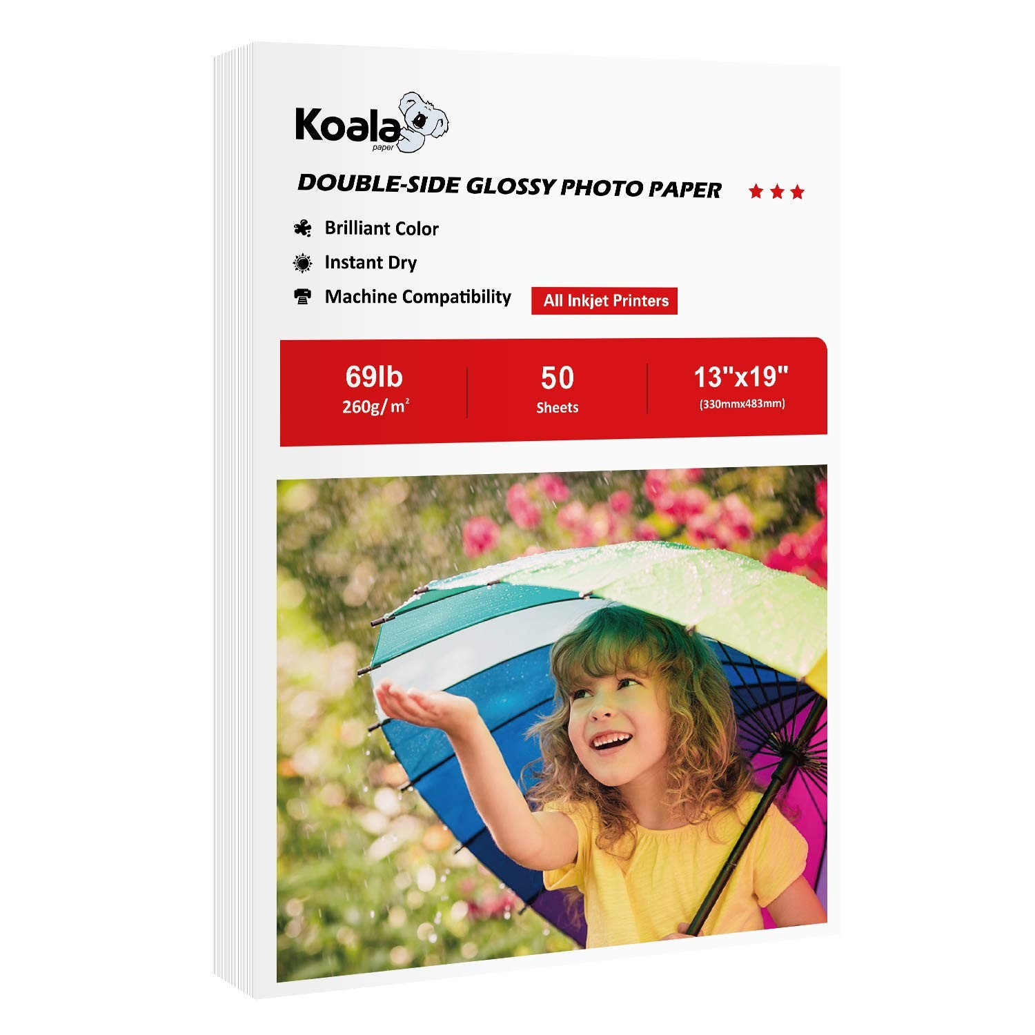 Koala Photo Paper 13×19 Inch Double Sided Glossy 260GSM 50 PCS Inkjet