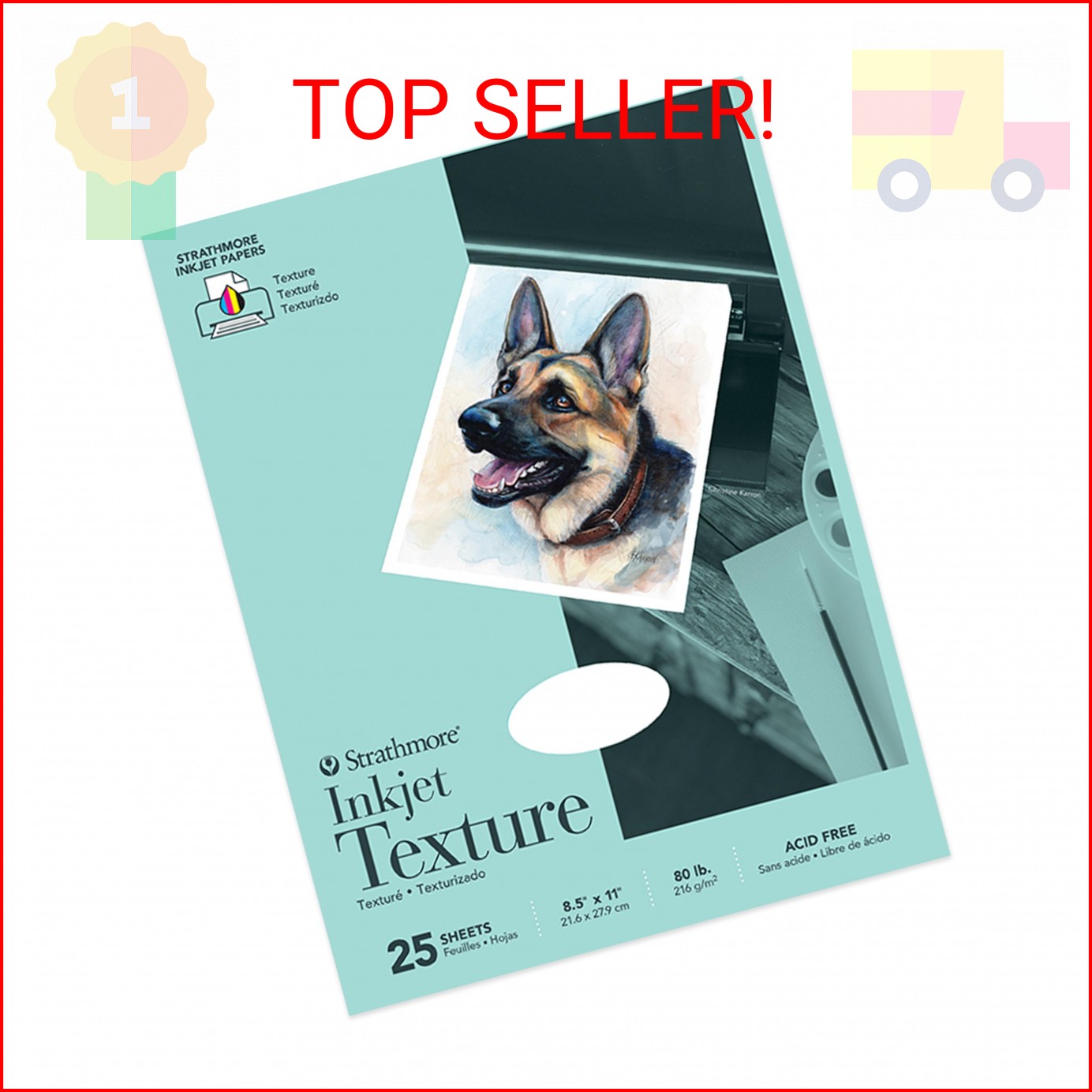 Strathmore 59-701 Textured Inkjet Paper, 8.5″x11″, 25 Sheets , White, Packaging