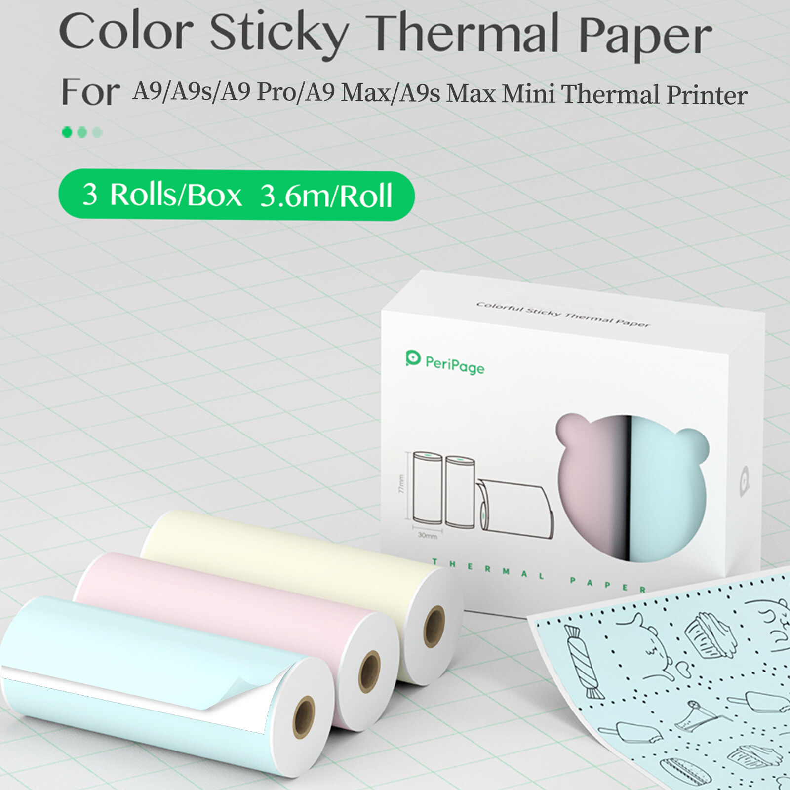 77 x 30mm Self-Adhesive Color Thermal Paper Sticker BPA-Free I0M1