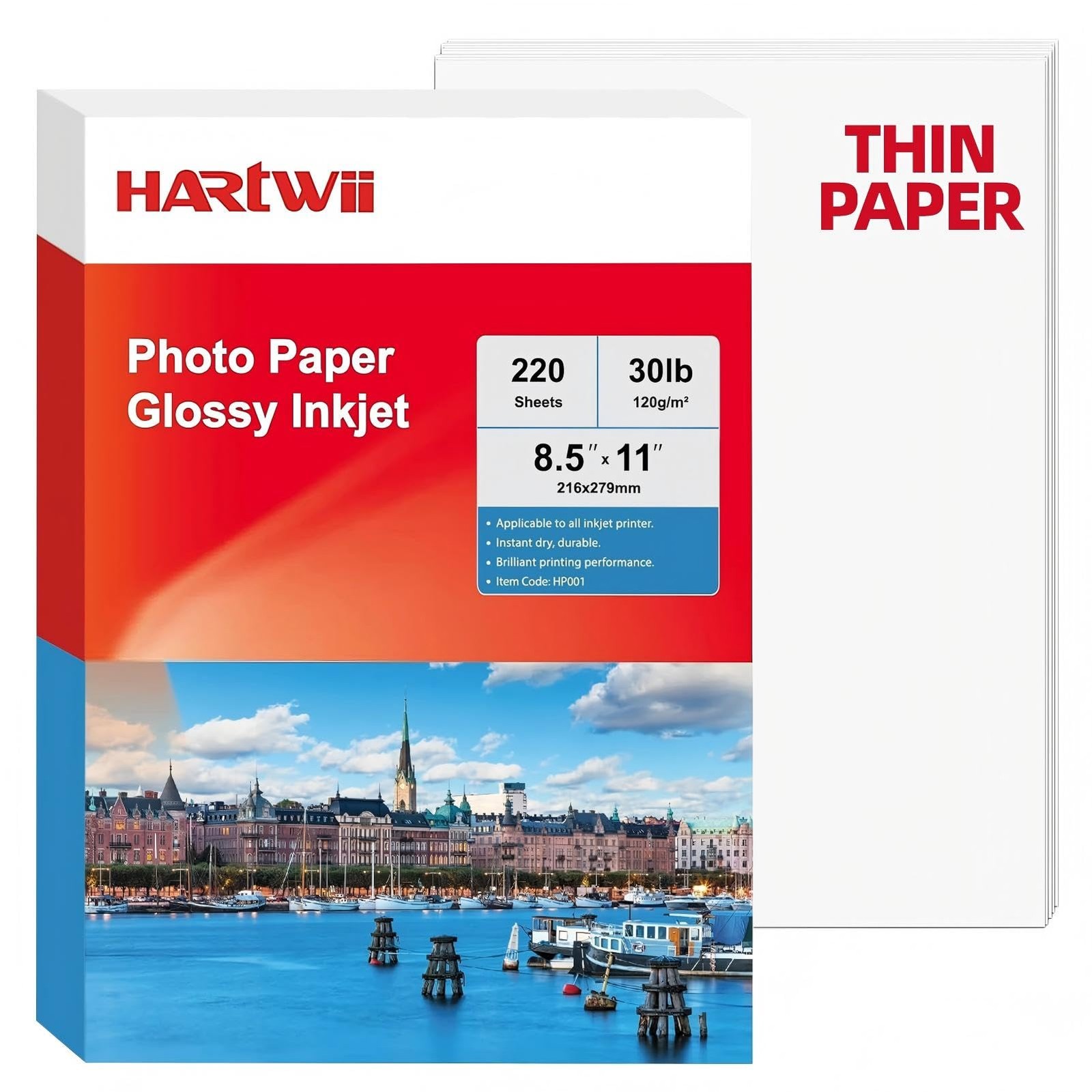 220 Sheets Thin Glossy Photo Paper 120gsm, 8.5×11 Inches Single Side Inkjet P…
