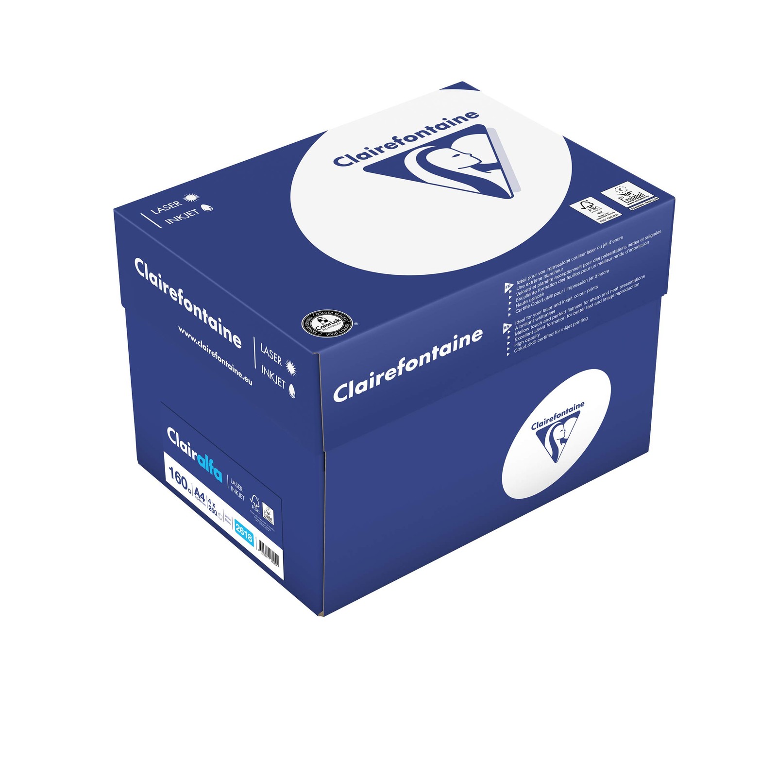 2618C Box of 4 Ream Printer Paper / Copy Paper Clairalfa, Extra White, D…