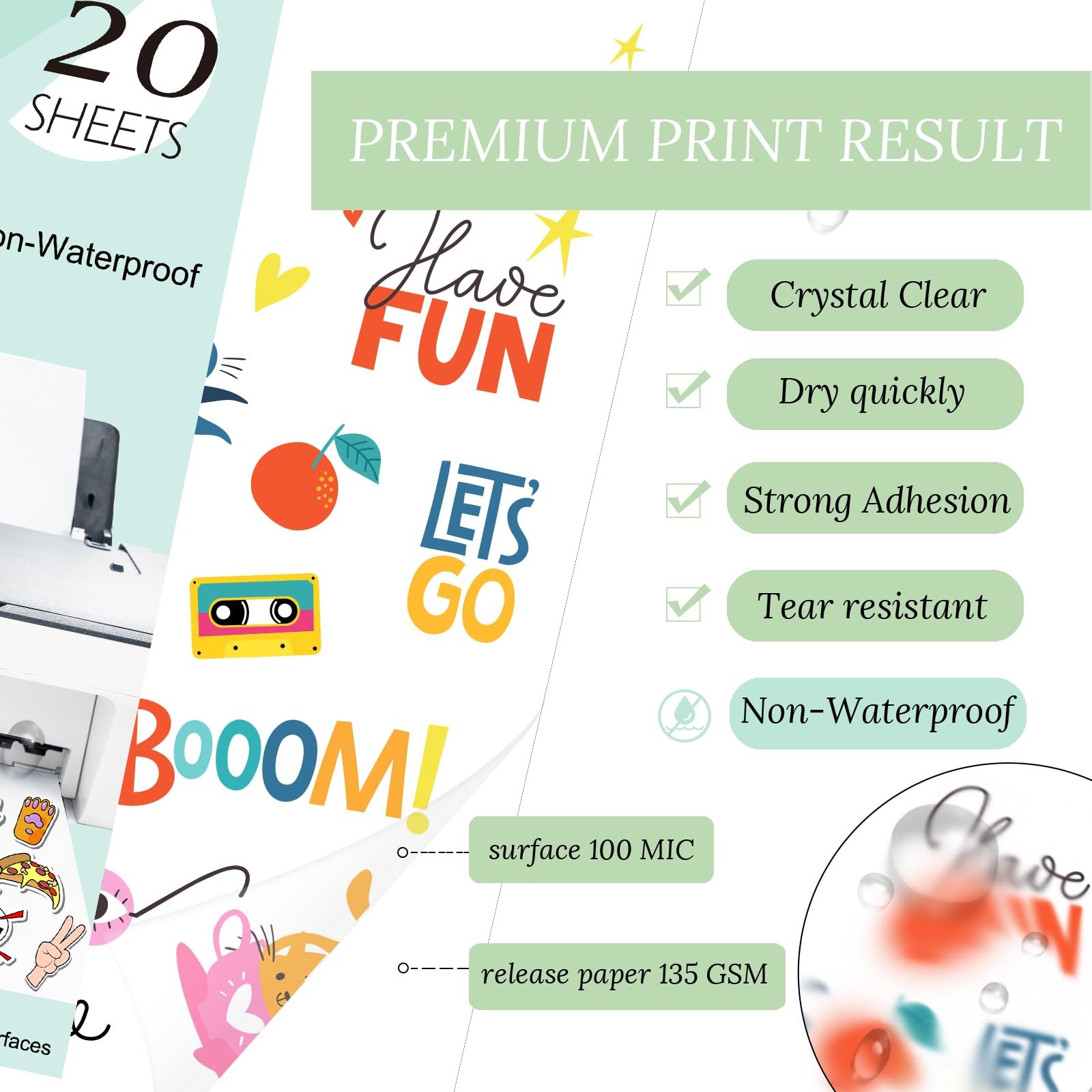 20 Sheets 100% Transparent Sticker Paper for Printing A4 216x279mm, Non…