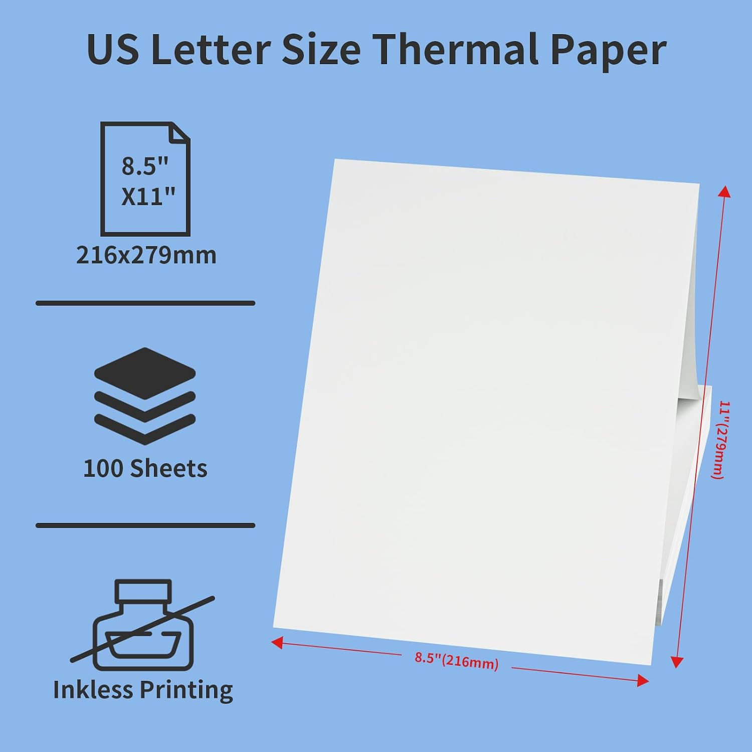 Thermal Printer Paper 8.5 X 11 Inch, 100 Sheets US Letter Size Thermal