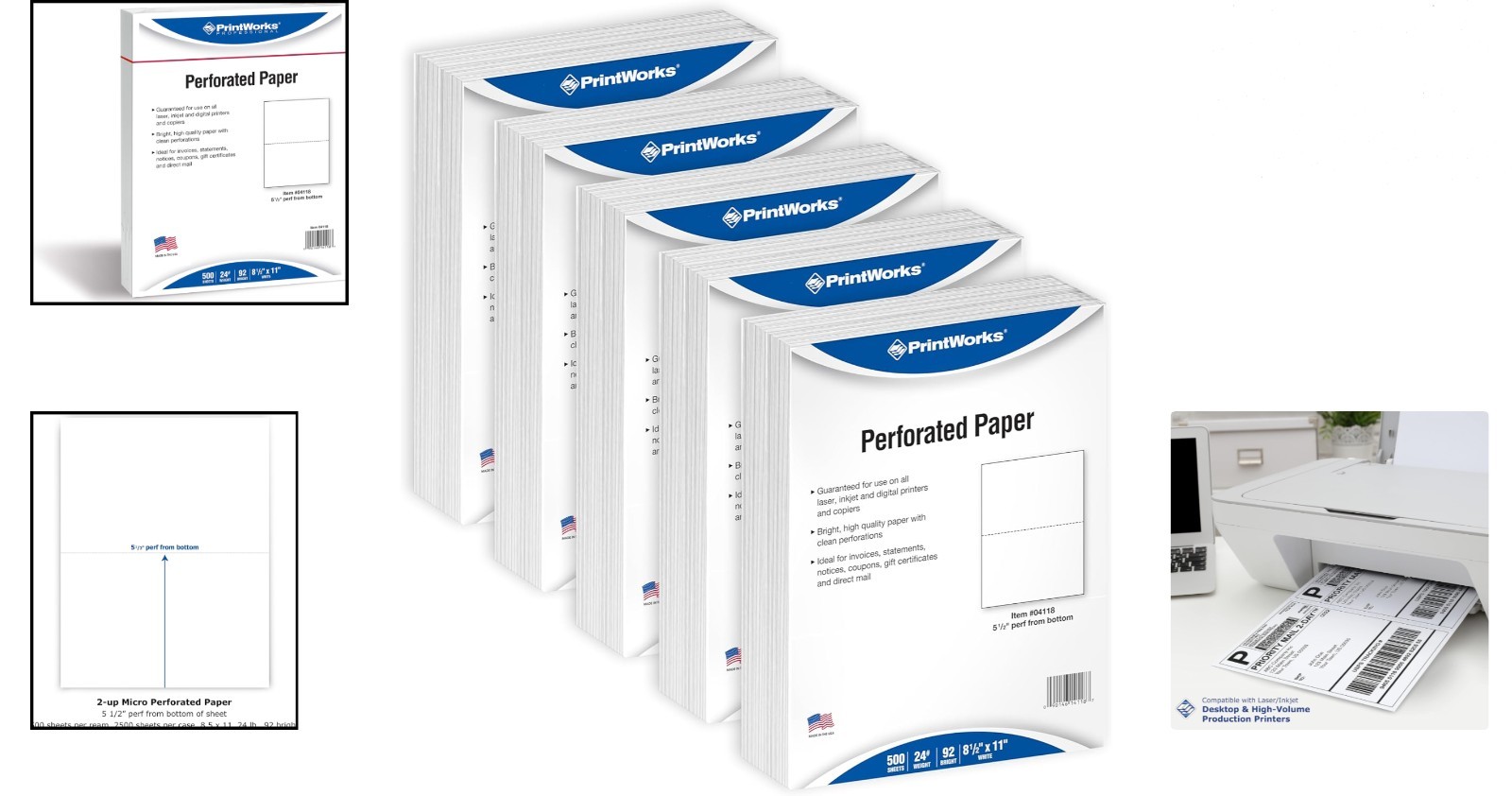 Professional Half Sheet Perforated Paper – 2500 Sheets 8.5” x 11” – USA Made