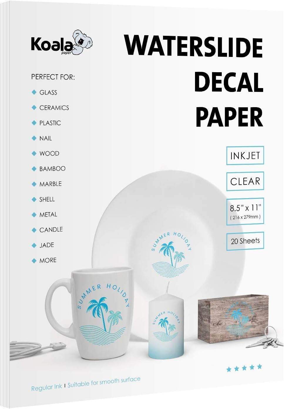 Waterslide Decal Paper Inkjet CLEAR 20 Sheets 8.5×11 Water Slide Transfer