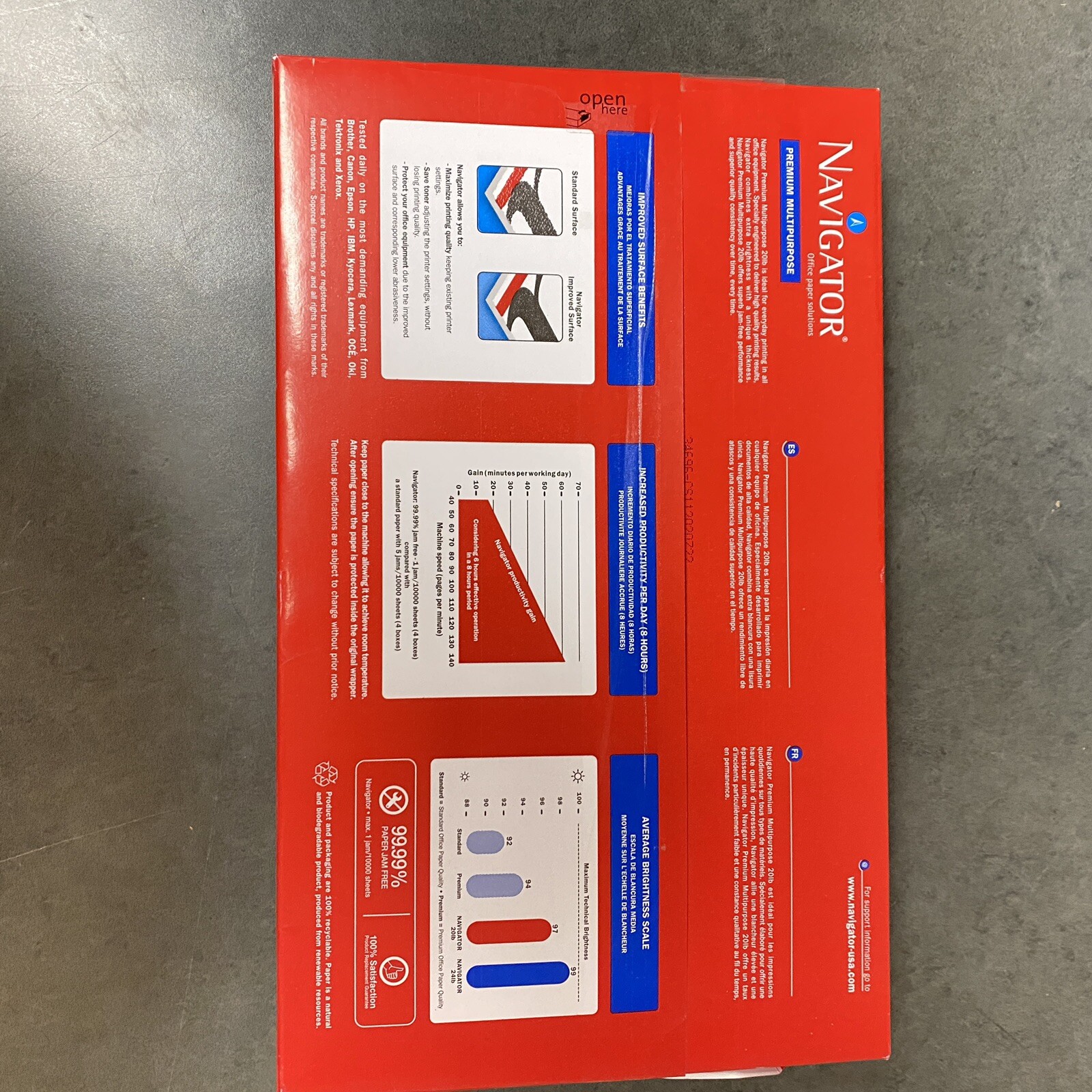 Navigator Premium Multipurpose Paper 97 Brightness 20lb 8 1/2 X 14 White 500 Ct