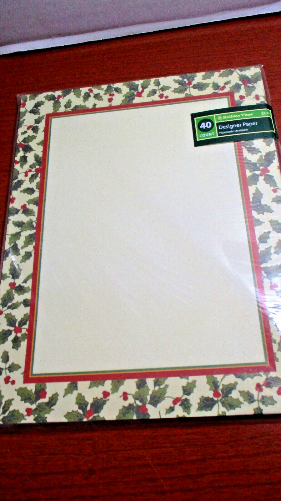 Holiday Time~8.5″x 11″ HOLLY & BERRY DESIGNER STATIONARY PAPER~40 Sheets~NIP