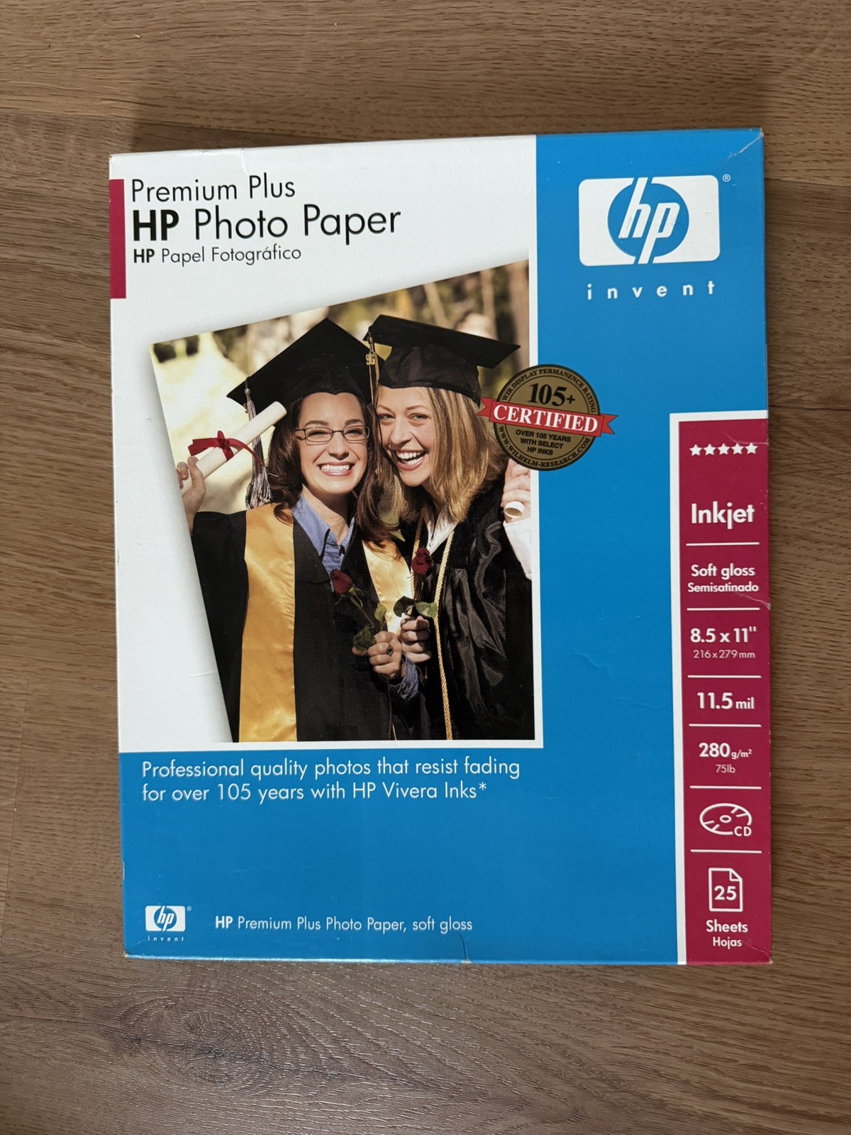 NEW HP Premium Plus Photo Paper, 25 Sheets, Soft-Gloss, 8.5 x 11
