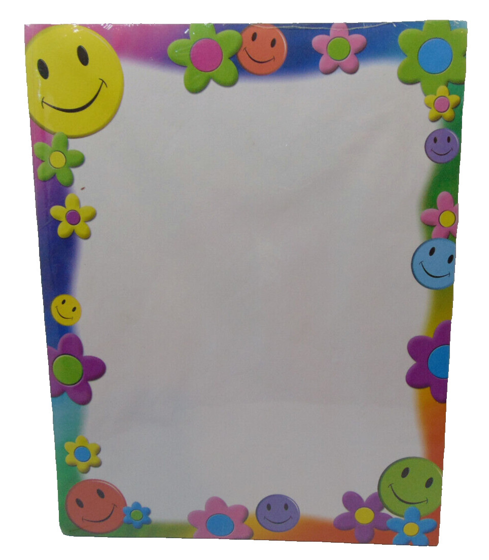 Vtg. Martin Designs Designer Paper Smiley Faces Flowers 25shts Sealed pack 2002