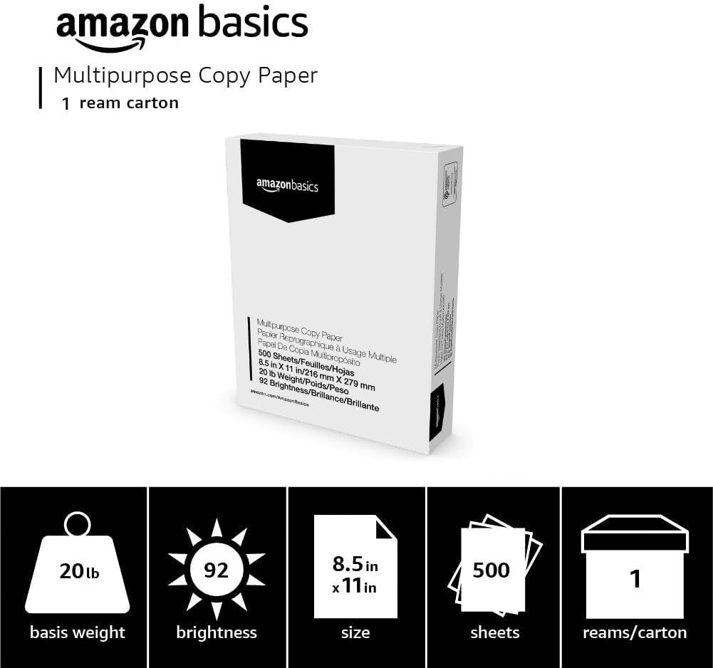 8.5×11 Jam-Free Multipurpose Copy Paper, 500 Sheets, 20lb, Bright White