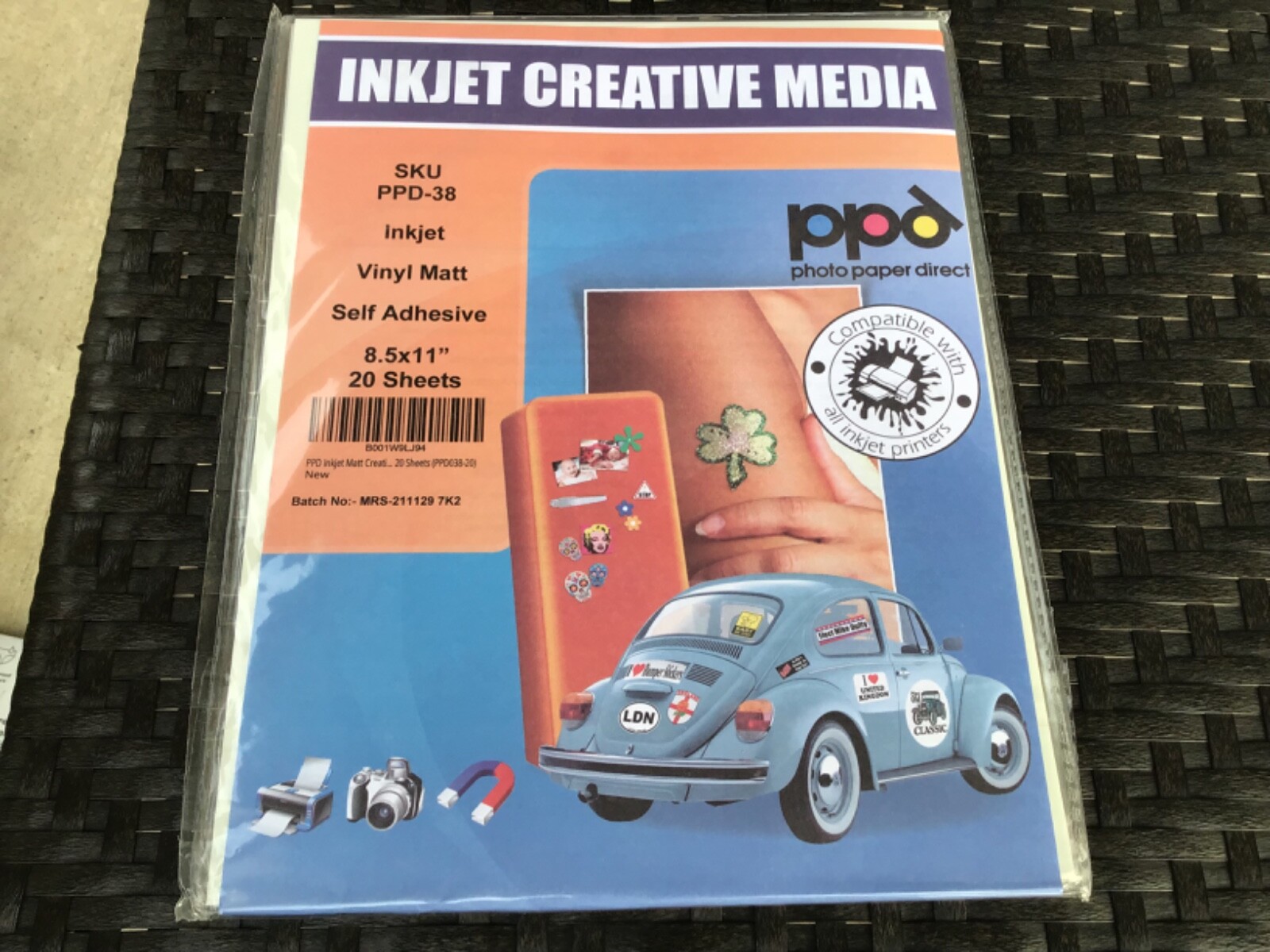 Inkjet creative media sku ppd-38 inkjet vinyl Matt self adhesive 8.5 x11 20 shee
