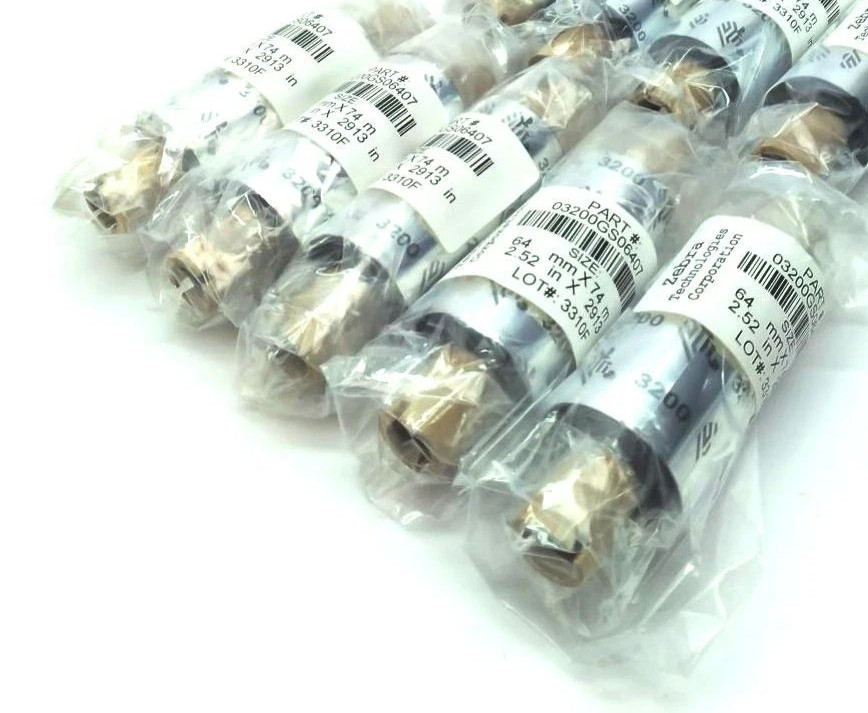 Zebra 2.5″ x 2913″ 3200 Wax Resin Ribbons 03200GS06407 Genuine OEM – 6 Rolls