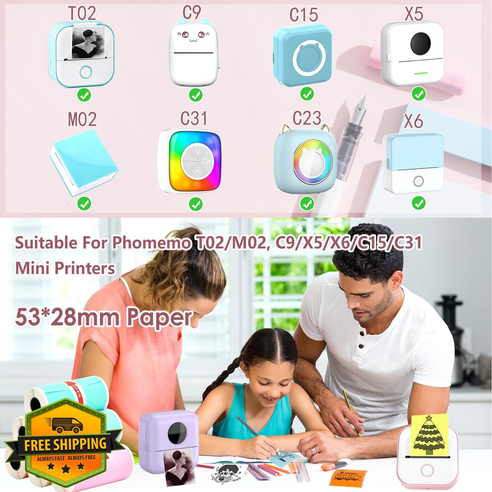 SZMILAIDUO 6 Rolls Colored Thermal Sticker Paper for Phomemo T02/M02/M02S PRO…