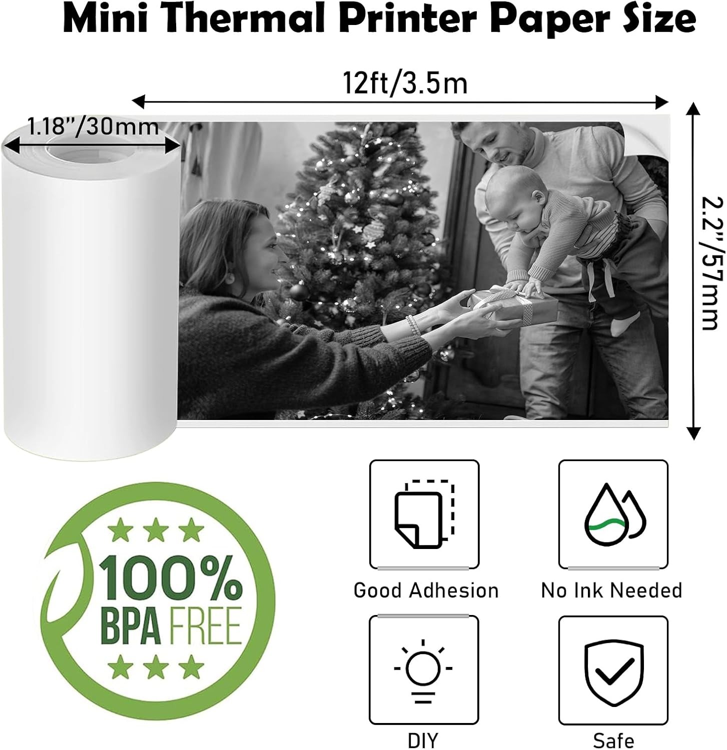 10 Rolls Thermal Sticker Paper 57x25mm Self-Adhesive for Mini Pocket Printers