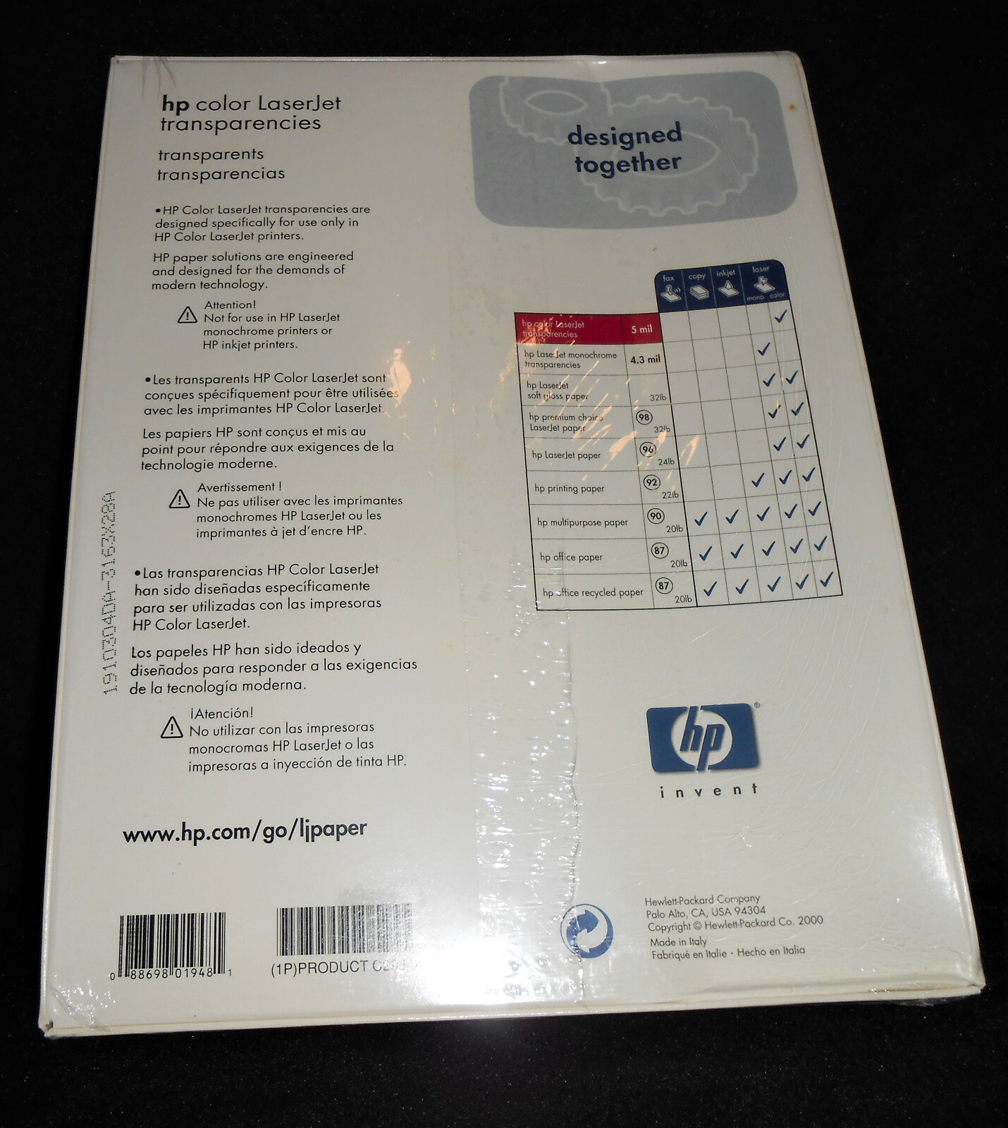 HP Color Laserjet Transparencies 50 Sheets 8.5 x 11”