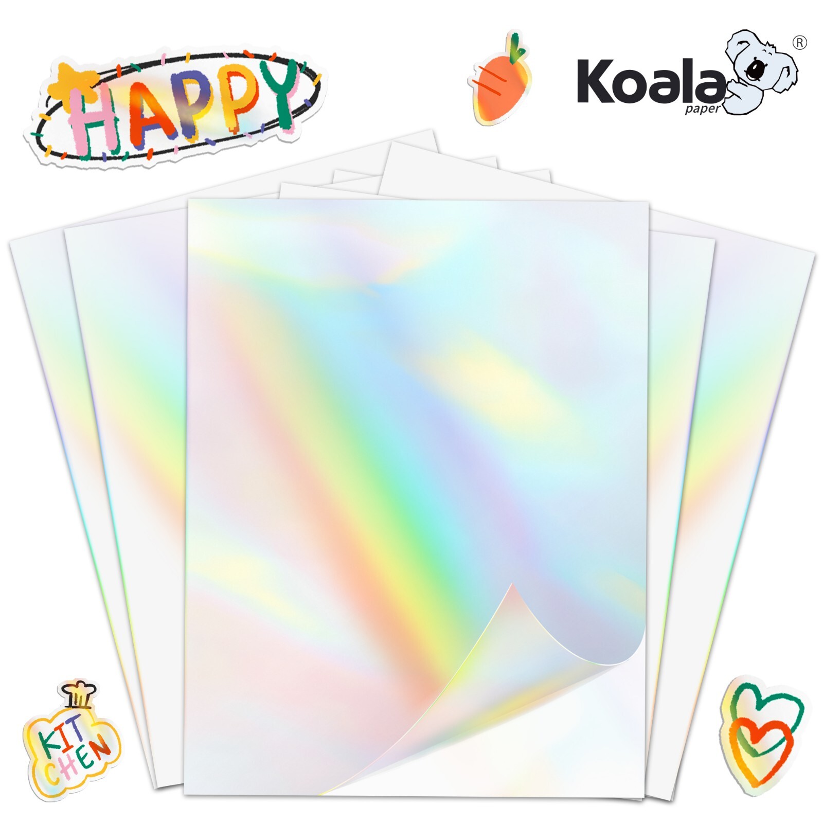 Koala Clear Rainbow Holographic Sticker Paper for Inkjet +Laser Printers 8.5×11