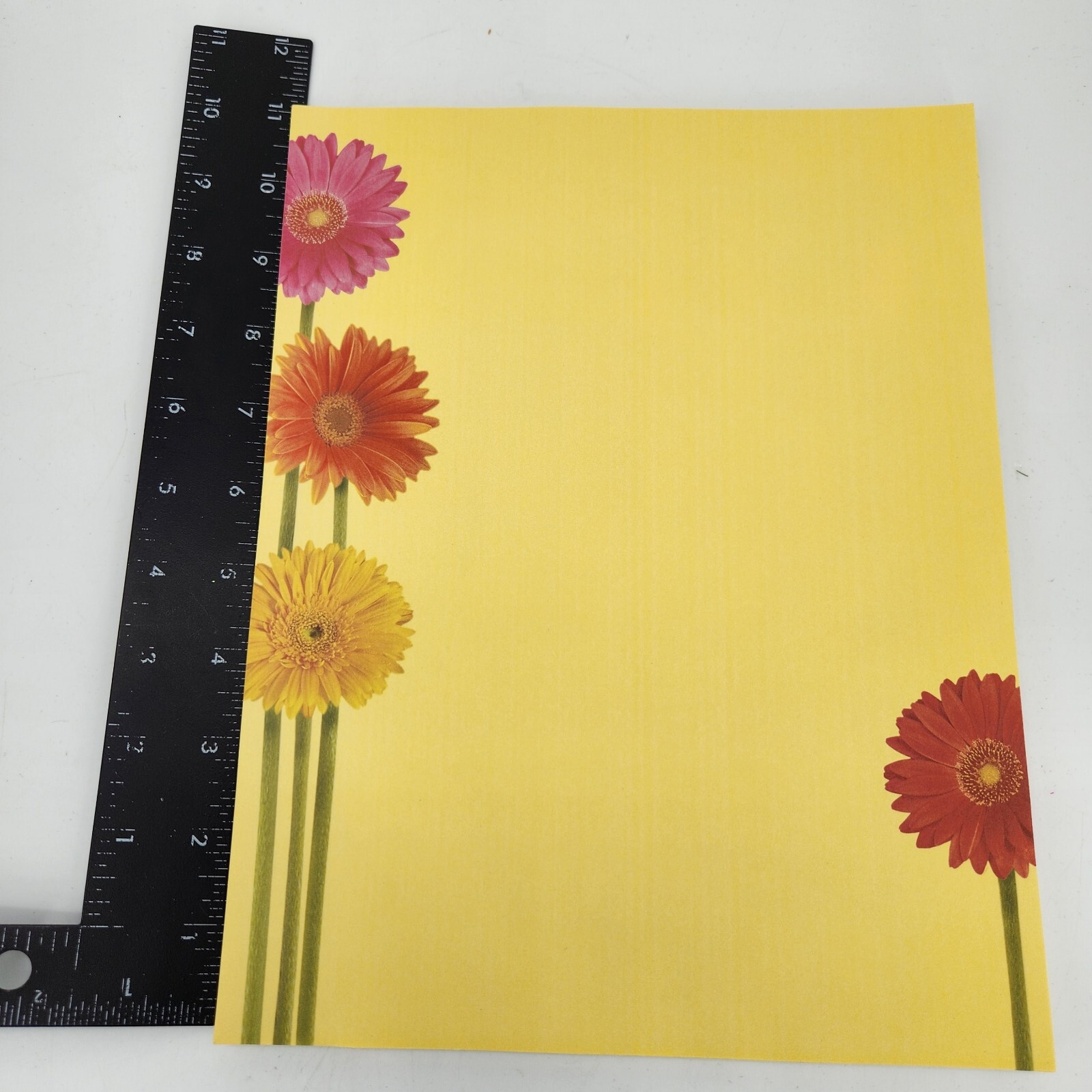 Computer Paper Stationary 8.5×11 Bright Yellow Bold Zinnia Flowers GARDEN PARTY