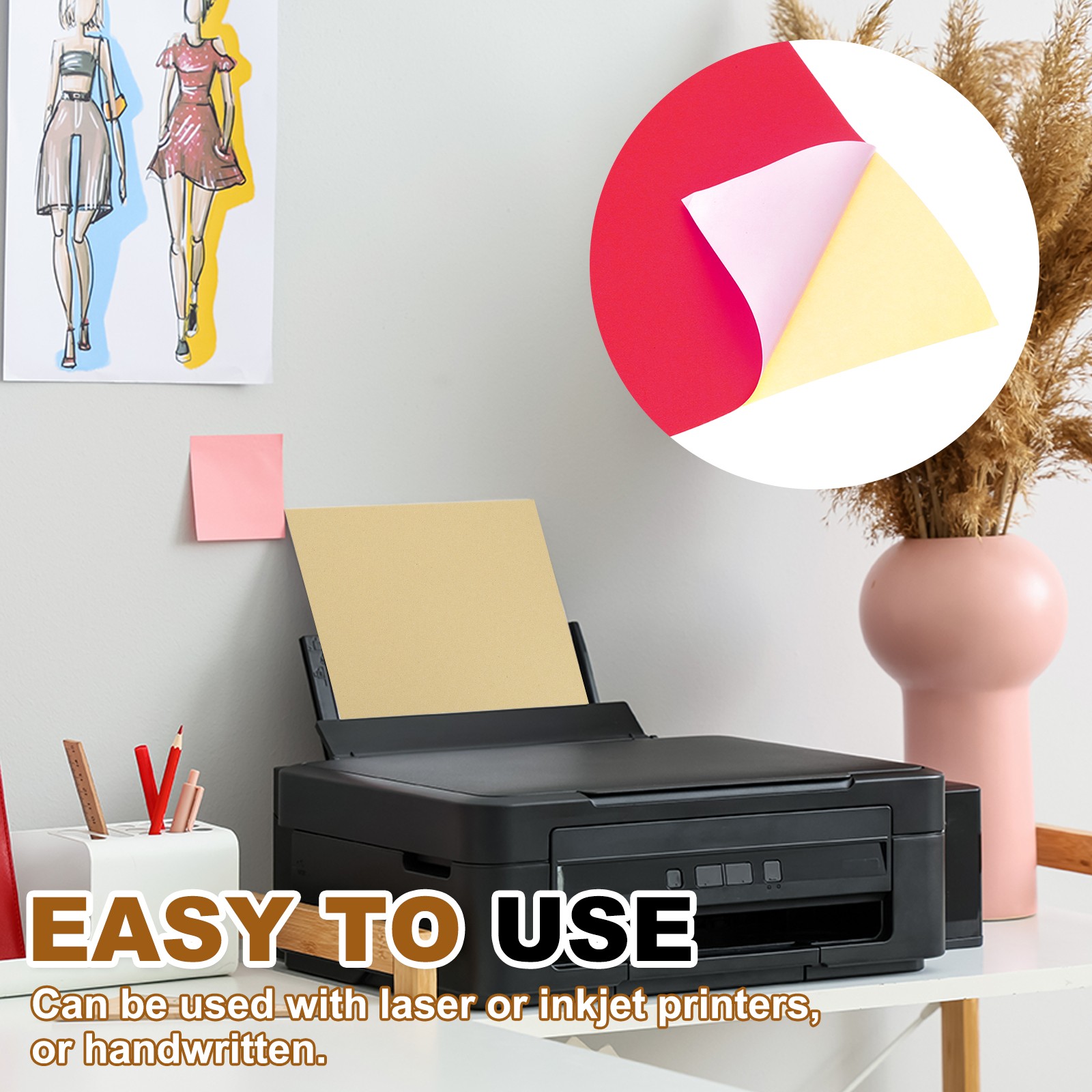 30 Sheets Printable Self Adhesive Sticker Paper for Inkjet Printer, Red